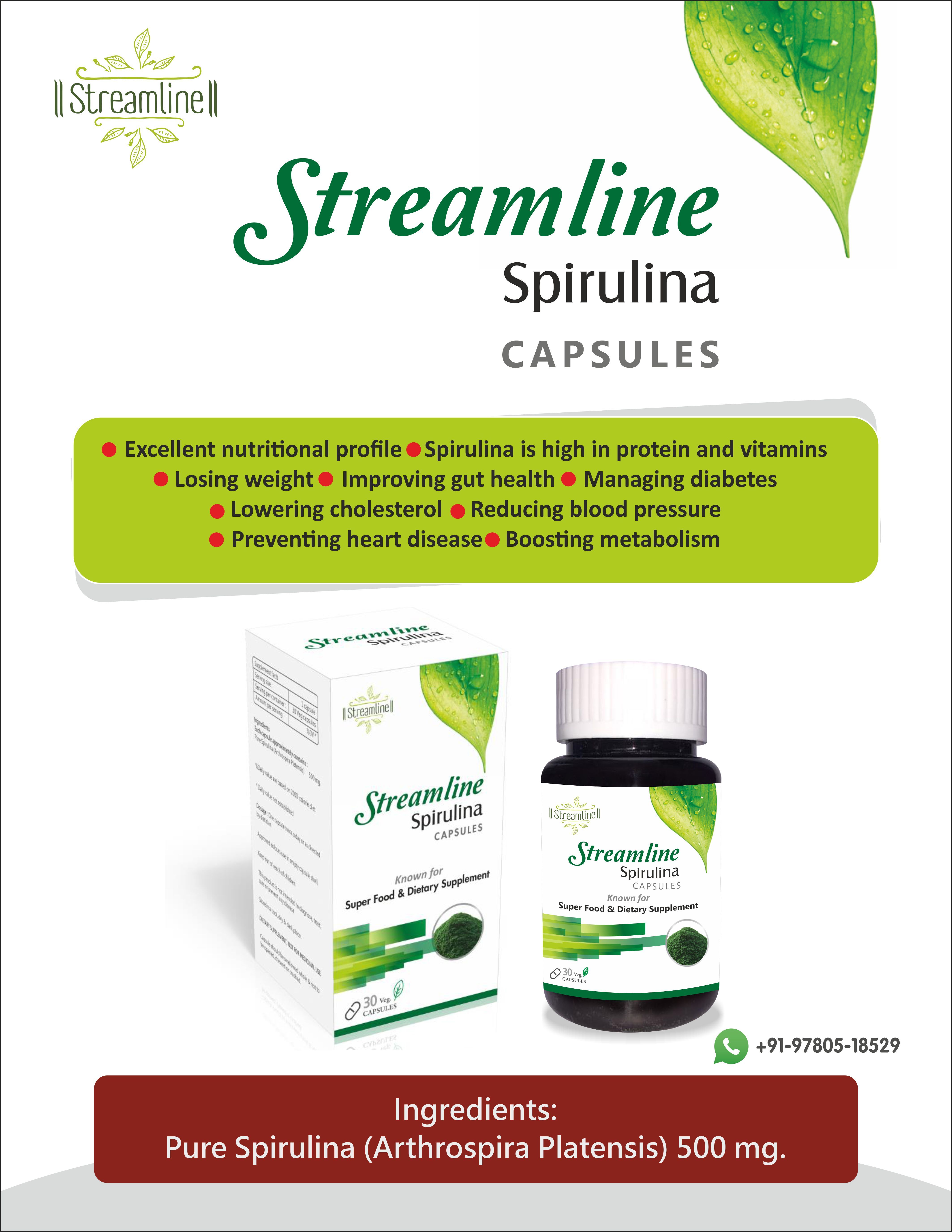 Streamline Spirulina Capsules Age Group: For Adults