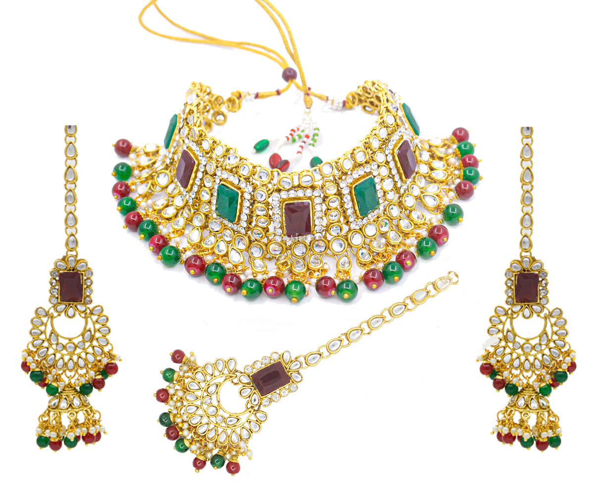 Kundan Gold Plated Necklace Set For Women (multi Colour) at