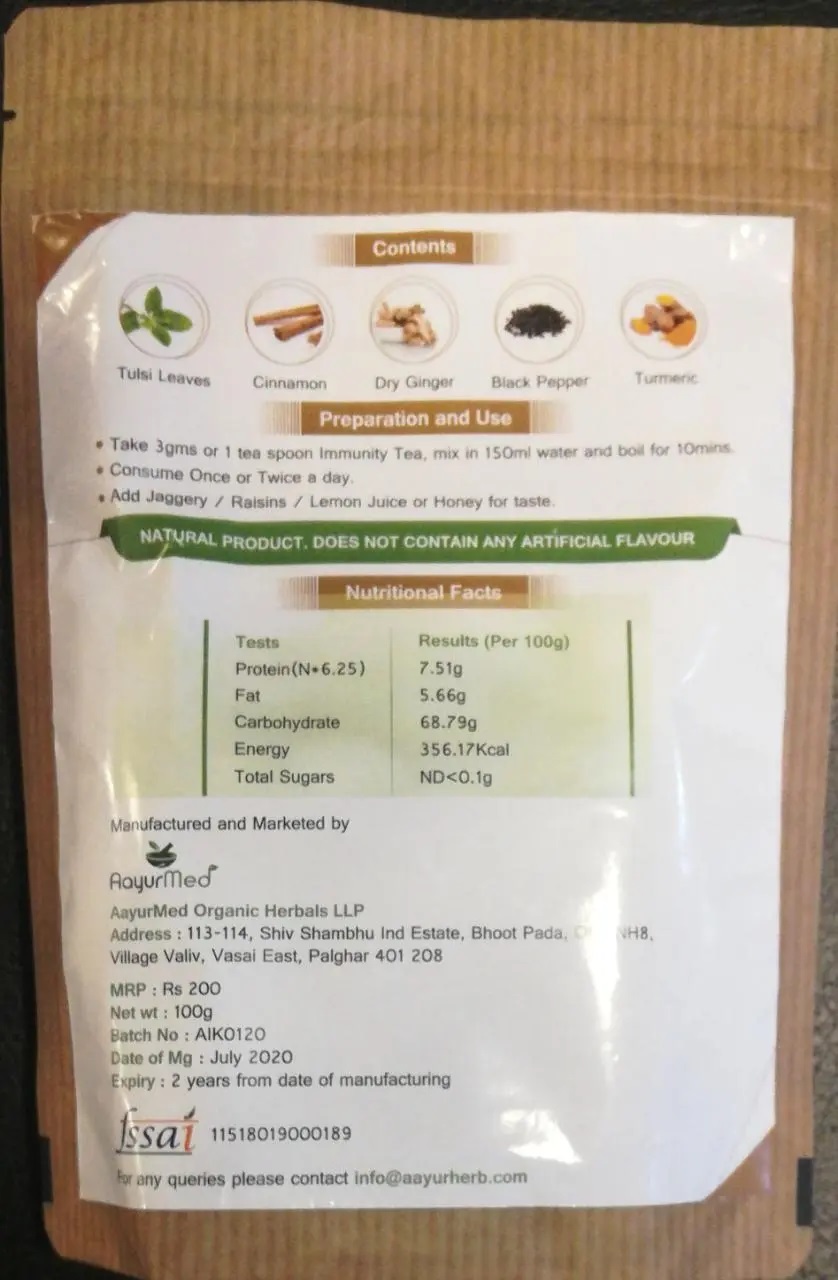Ayur Med Immunity Tea - Herbal Blend | Suitable For All Ages, Detoxifies Body, Stress-free Mind, Lightweight & Convenient Use