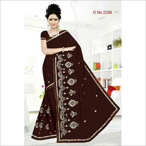 Ladies Chiffon Saree - 6 Meter Multy Color with Embroidered Border, Includes Blouse Piece - Perfect for All Seasons
