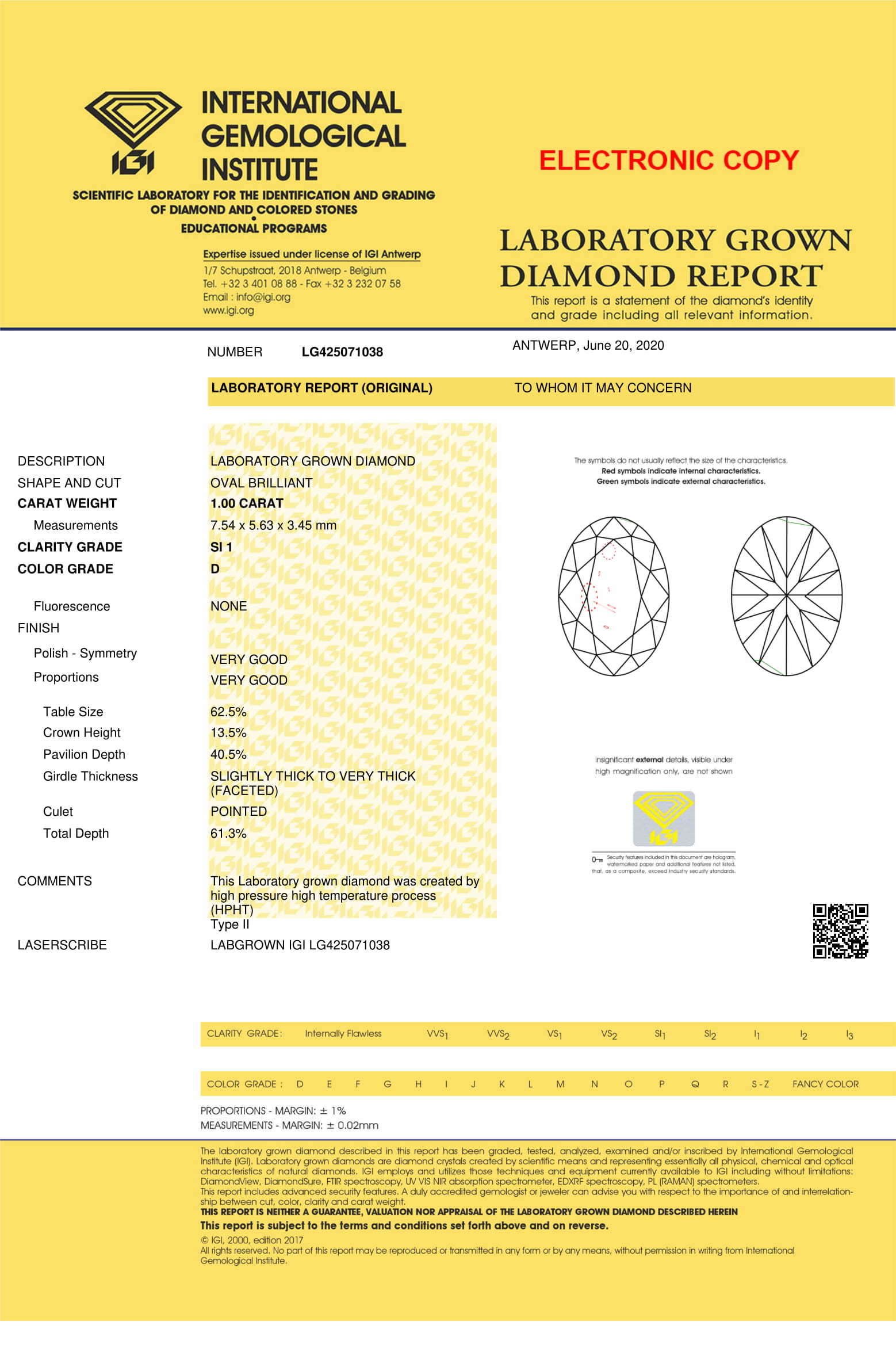 Oval Cut 1.00ct Lab Grown Diamond Cvd D Si1 Igi Crtified Stone Diamond Carat: 1 Carat
