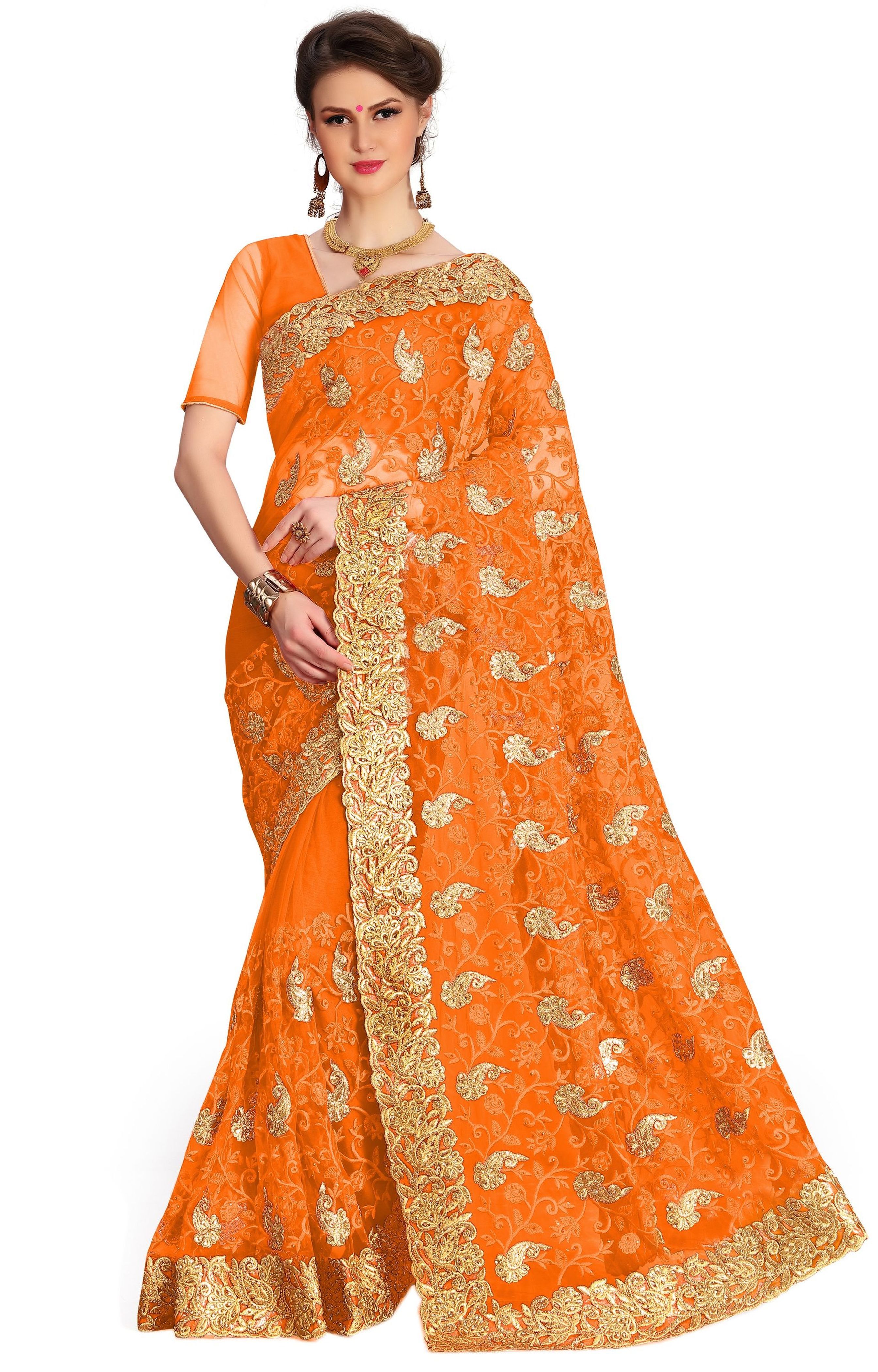 Red Net Heavy Embroidery Stone Work Saree