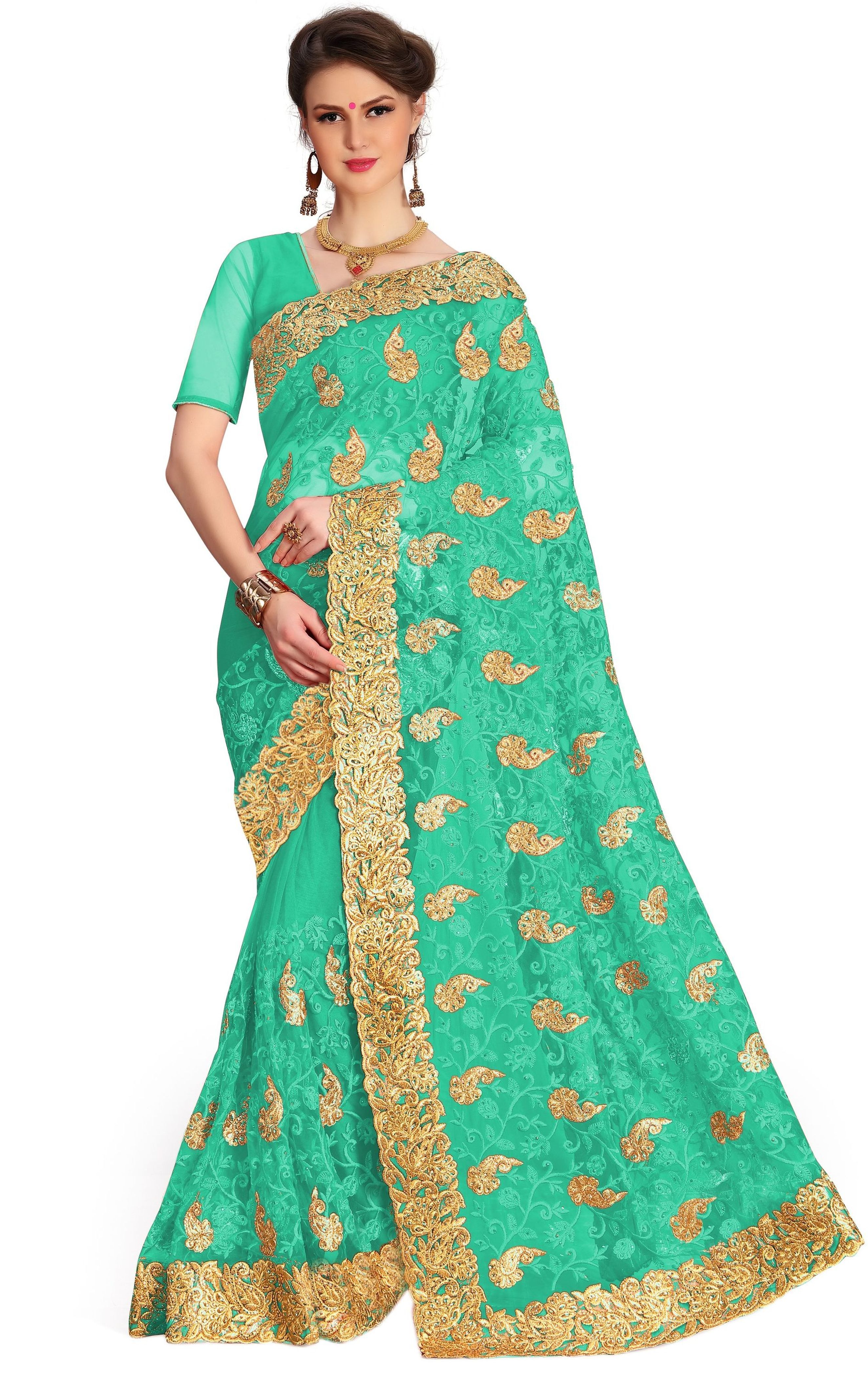 Red Net Heavy Embroidery Stone Work Saree