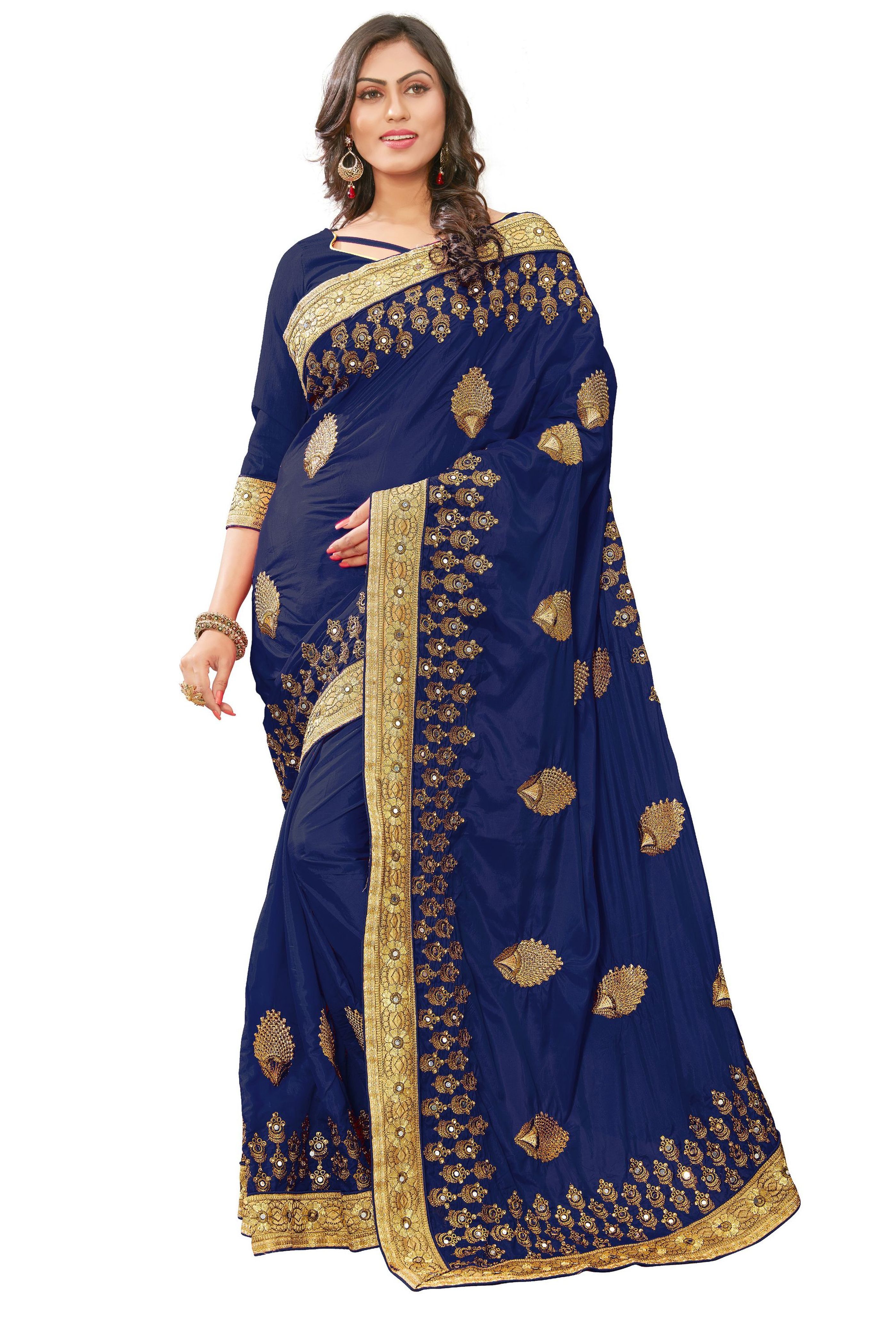 Beige Silk Mirror Embroidery Work Saree