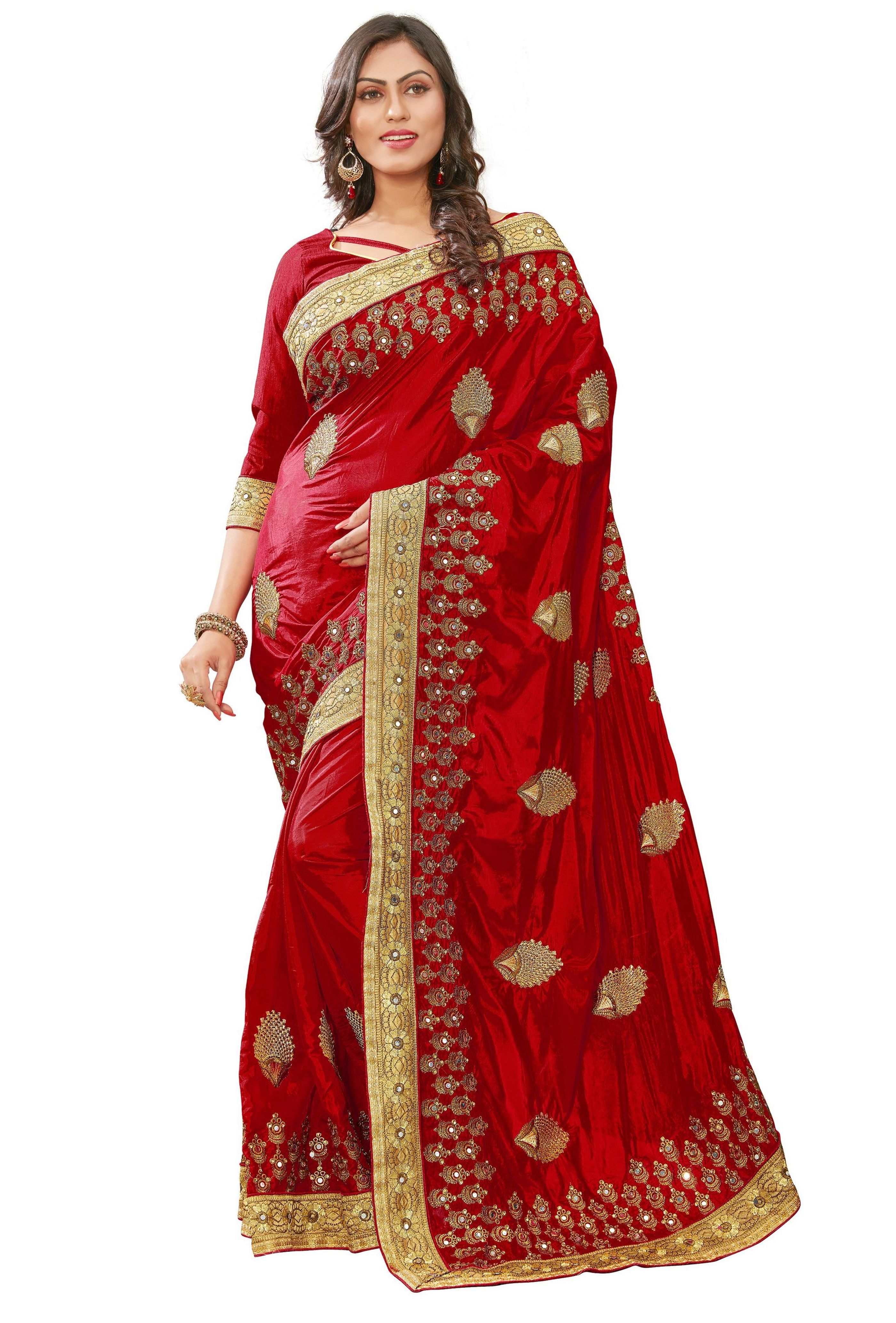 Beige Silk Mirror Embroidery Work Saree