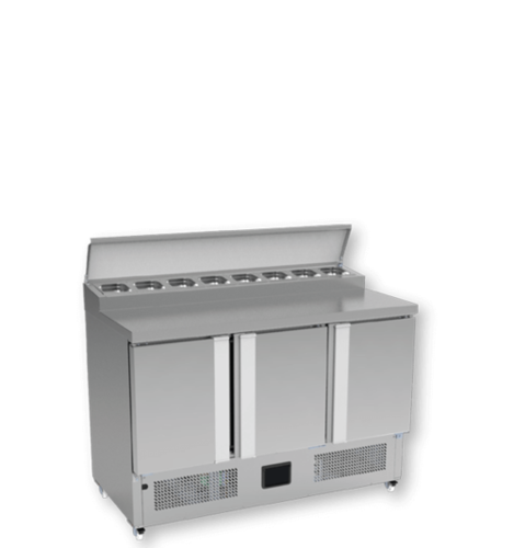 Hoshizaki Three Door Make Line - 417 Liters Capacity, 1350mm W X 700mm D X 1056mm H , Electrical Refrigeration -2a C To 8a C Temperature Range