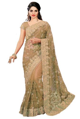 Red Net Heavy Embroidery Stone Work Saree