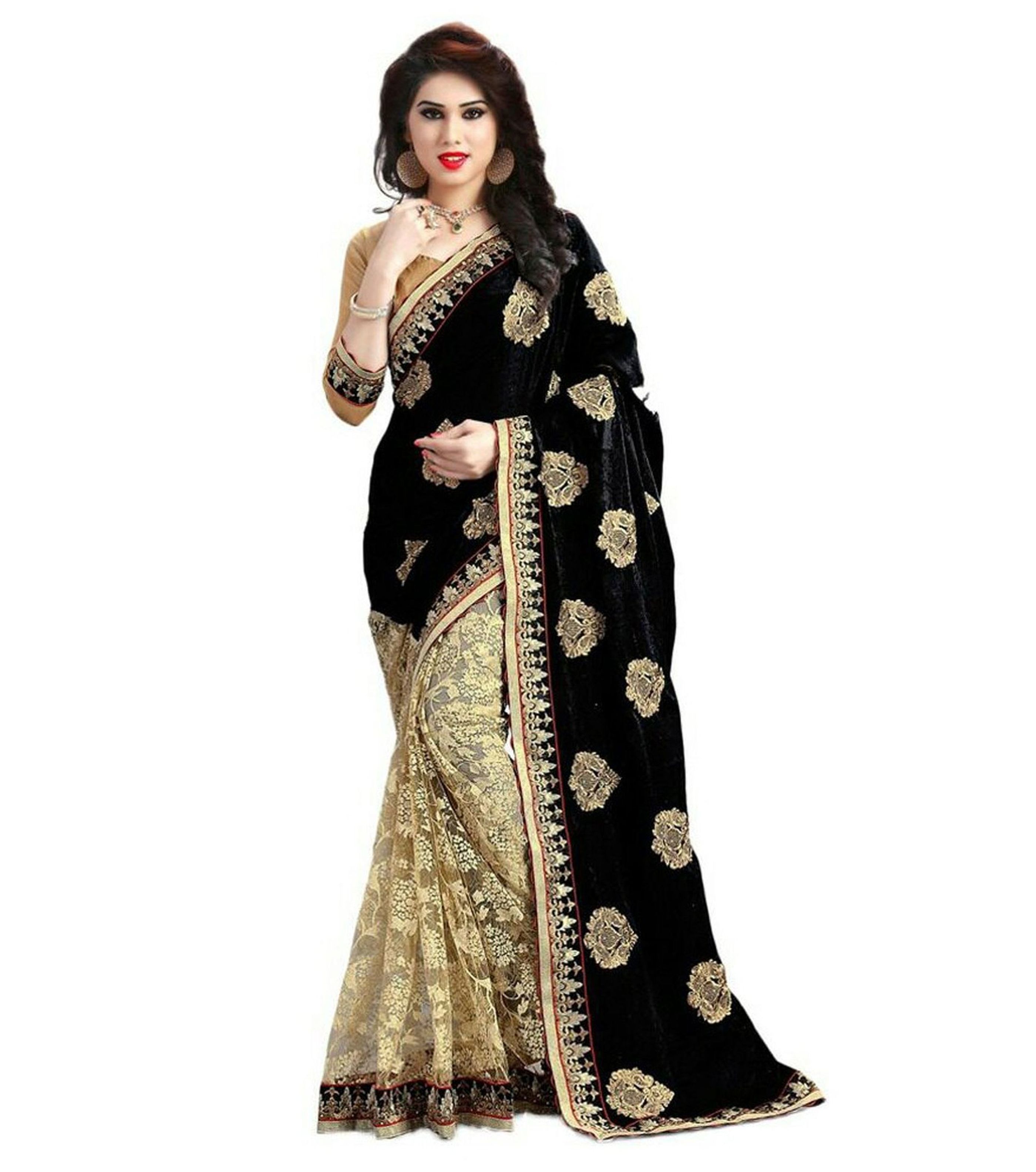 Georgette & Rasal Net Saree - 5.50 Meters With Unstitched Dupion Silk Blouse, Embroidered Butta Work For Festive Occasions In Blue, Black, Pink, Red