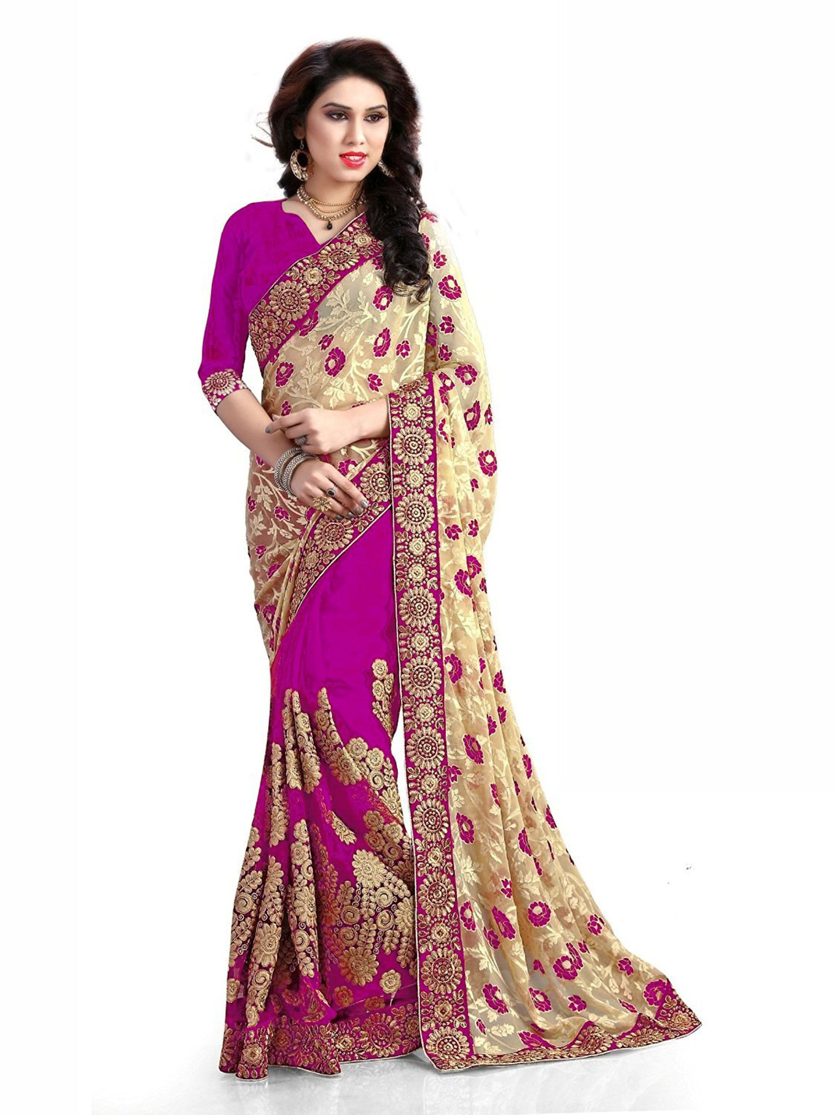 Blue Brasso & Net Embroidery Work Saree