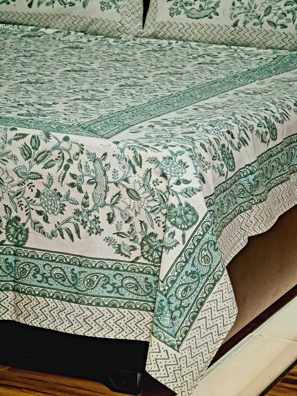 Hand Block Printed Bed Cover - 100% Cotton, 90x108 Queen Size | 220 Thread Count, Washable, Traditional Print