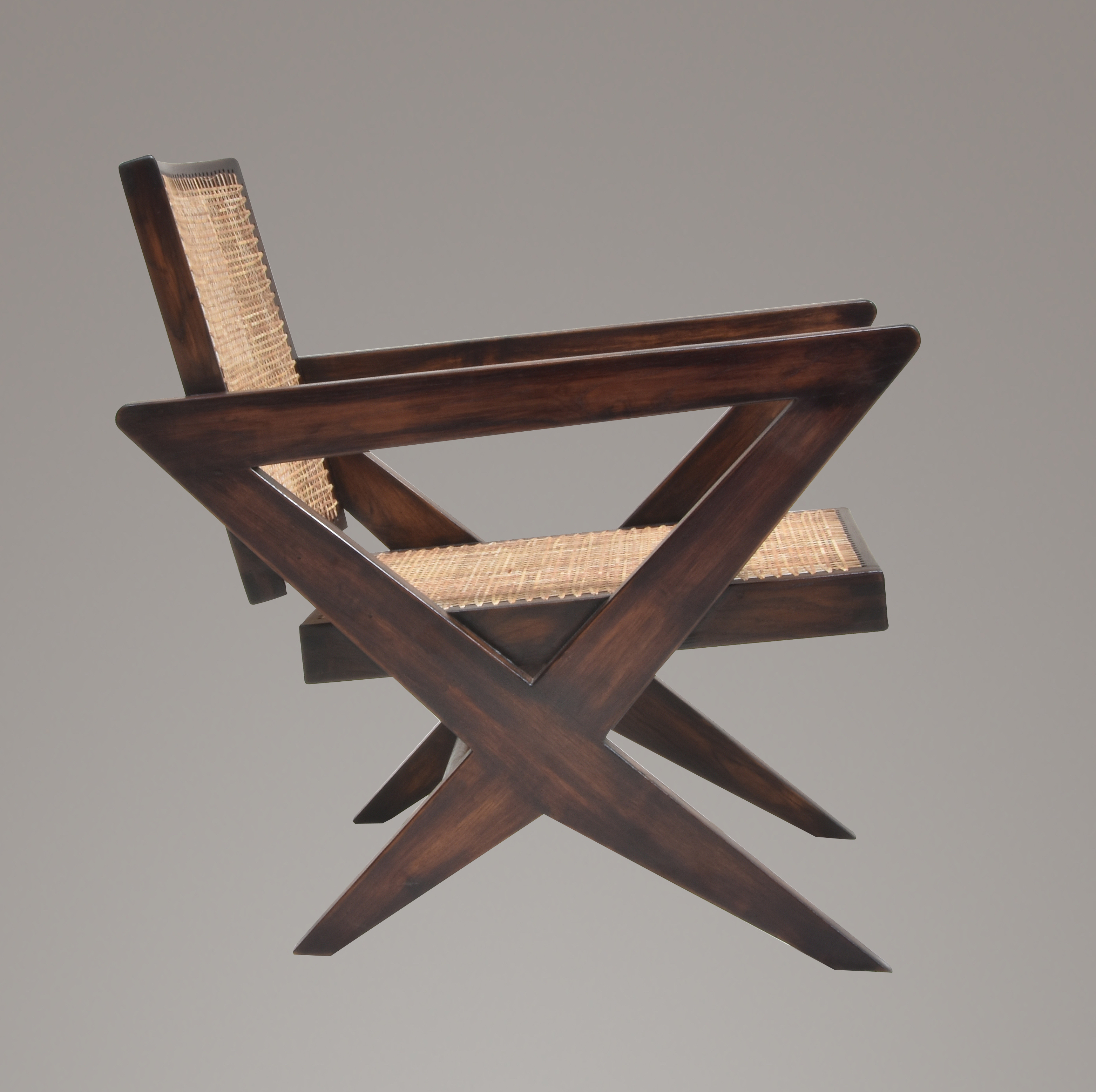 Handmade Pierre Jeanneret Cross Leg Caned Lounge Chair