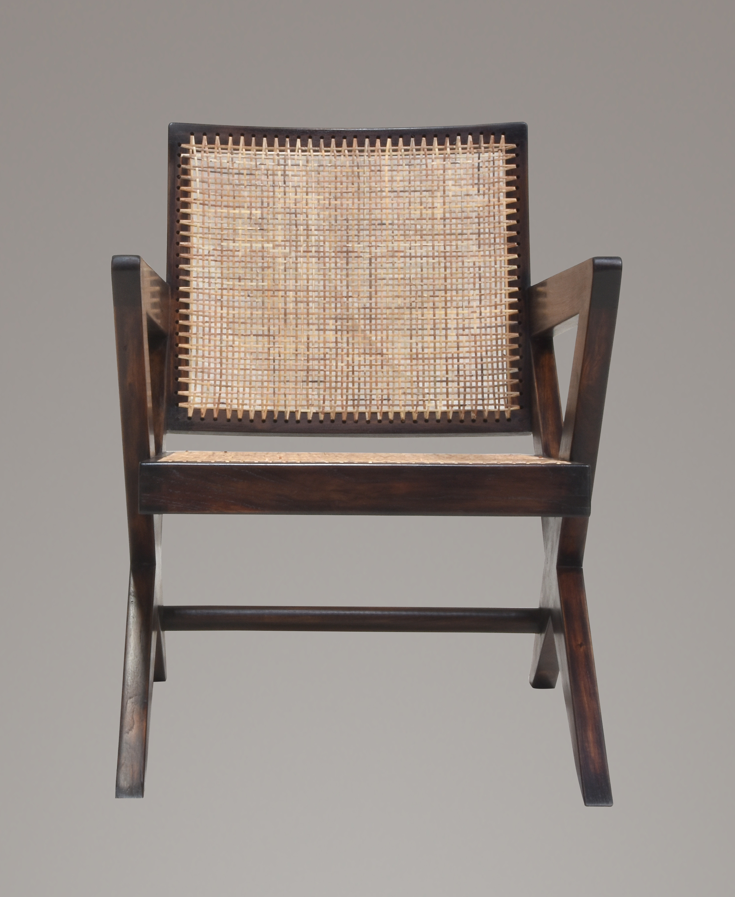 Handmade Pierre Jeanneret Cross Leg Caned Lounge Chair