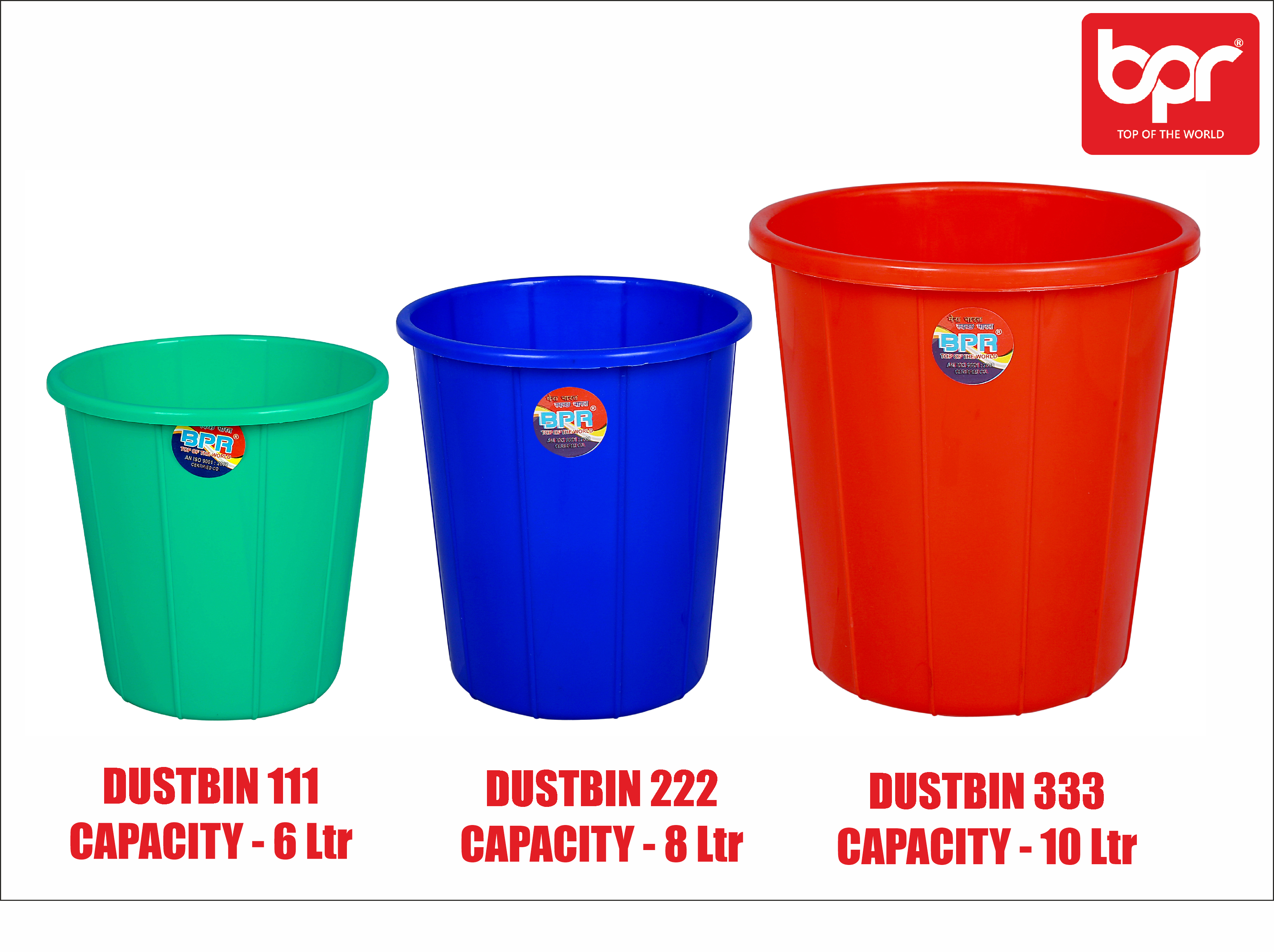 5 Colours Available Open Top Plastic Dustbin