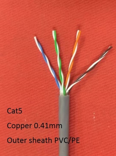 Cat 5 Cable - Copper 0.41mm, 5mm Size, Grey Color | HDPE & PVC/LDPE Insulation for Reliable Data Transfer in IP Camera & Computer Networking