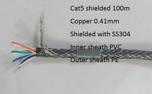 Cat 5 Shielded Networking Cable - 100m Copper 0.41mm, Grey Hdpe/pvc Insulation For Ip Cameras And Computer Networking