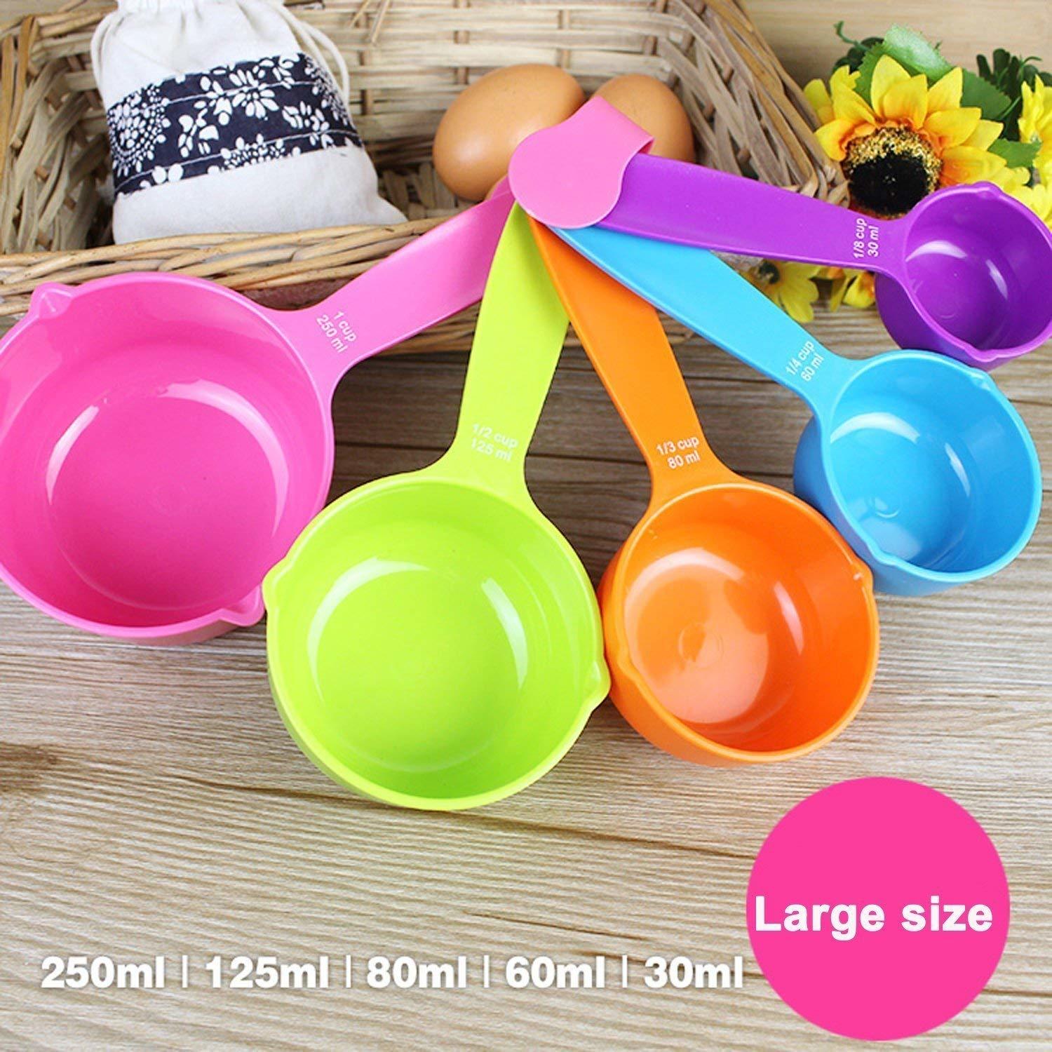 Measuring Cups - Plastic | 5 Piece Set Includes 1/8, 1/4, 1/3, 1/2, 1 Cup, Innovative Lock Design, Multi-color, Dishwasher Safe