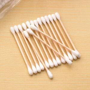 Wooden Swab Ear Buds - Eco-friendly, Non-toxic Materials, Round Cotton Tip, 300 Pcs In Plastic Box