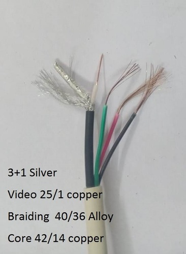 3 In 1 Cctv Silver Camera Cable - Copper Pe Pvc Alloy, 5mm Size, White Color | Data Transfer Function, 3+1 Silver Video & Alloy Core, 25/1 Braiding