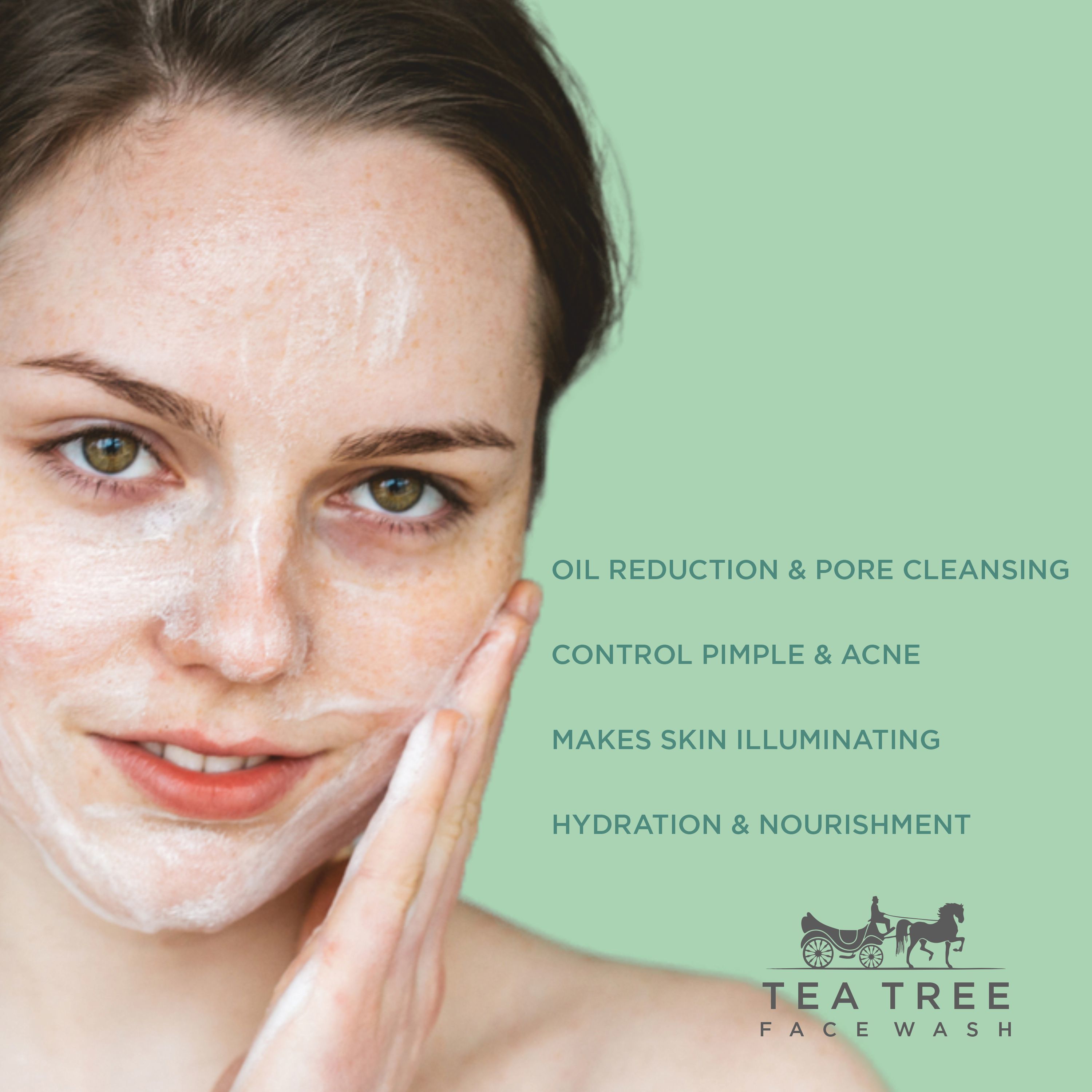 Tea Tree Face Wash - Liquid Formula, Green Color | Alcohol-free, Gentle Cleanser For All Skin Types, 100% Safe And Free From Harmful Chemicals, Deep Cleansing For Smooth & Soft Skin