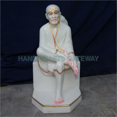 White Marble Shirdi Sai Baba Statue - 12" to 72" Inches | Multicolor, Polished Finish, High Durability, Religious Theme