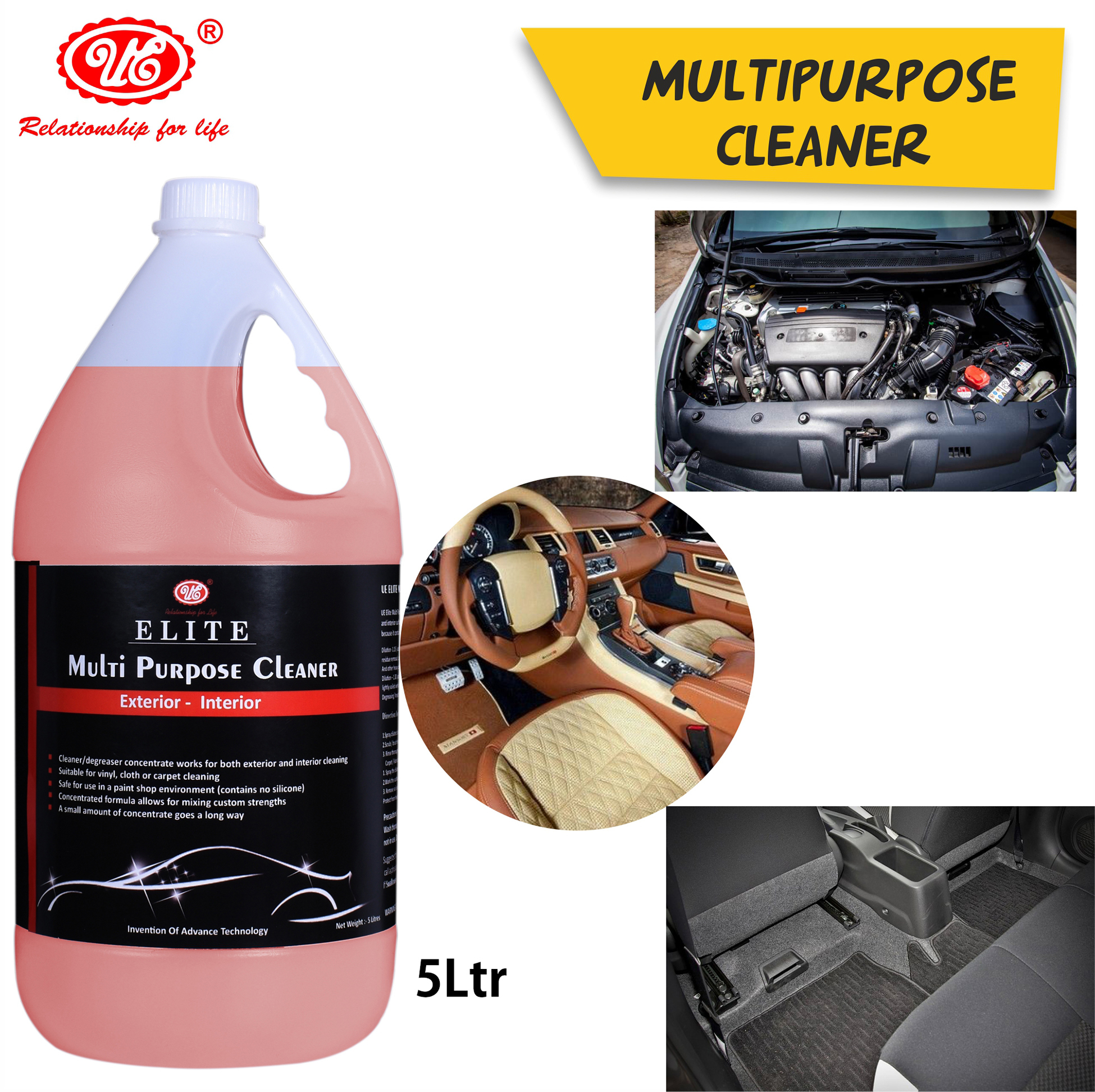 Ue Elite Multi Purpose Cleaner - 5 Litre Heavy Duty Cleaner Concentrate | Deep Cleaning, Gloss Finish, Effective On Oil And Grease