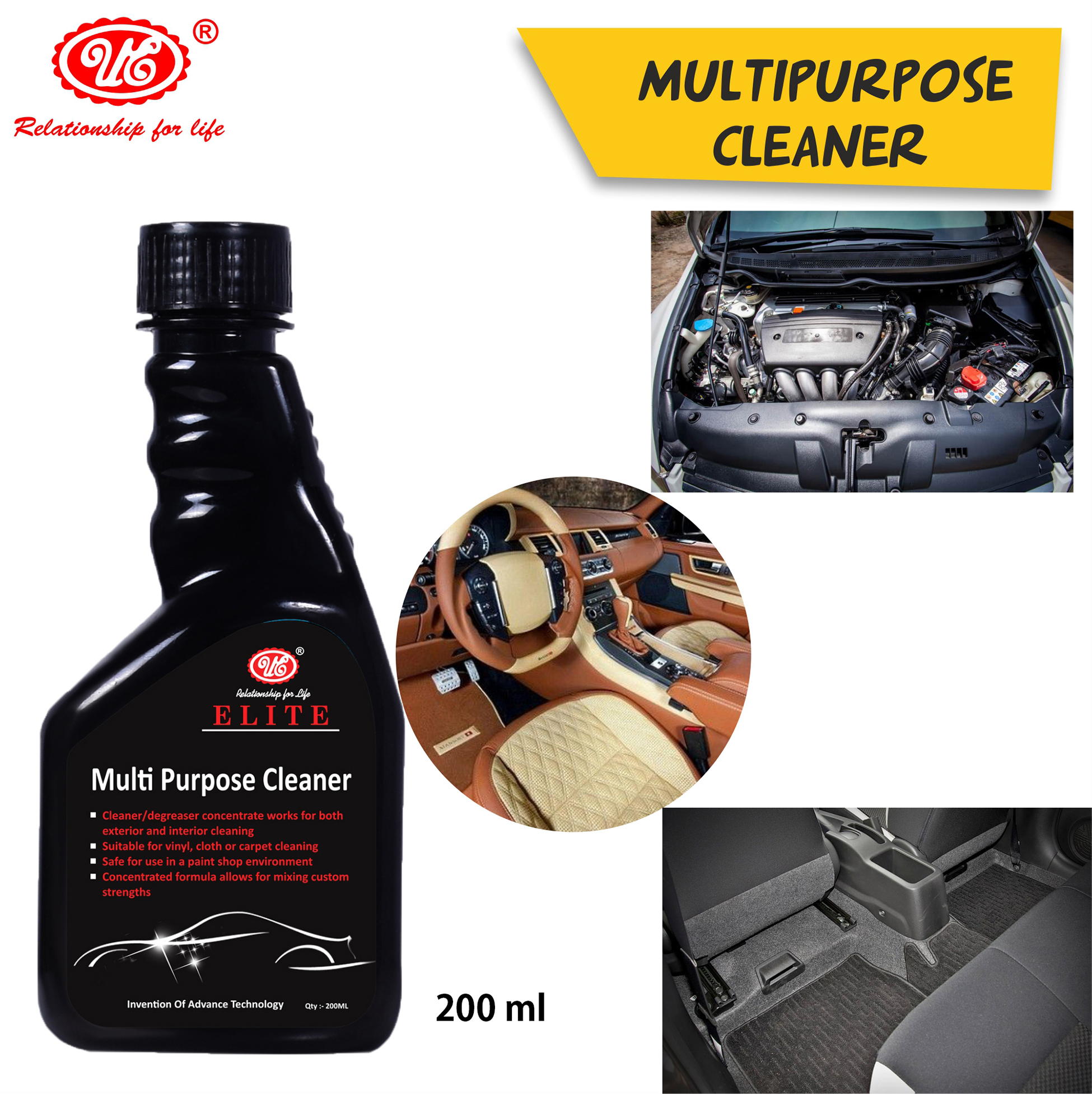 Ue Premium All Purpose Cleaner - Liquid, 200 Ml | Safe For Vinyl And Carpet, Fast-acting Stain Removal, Ideal For Interiors And Exteriors