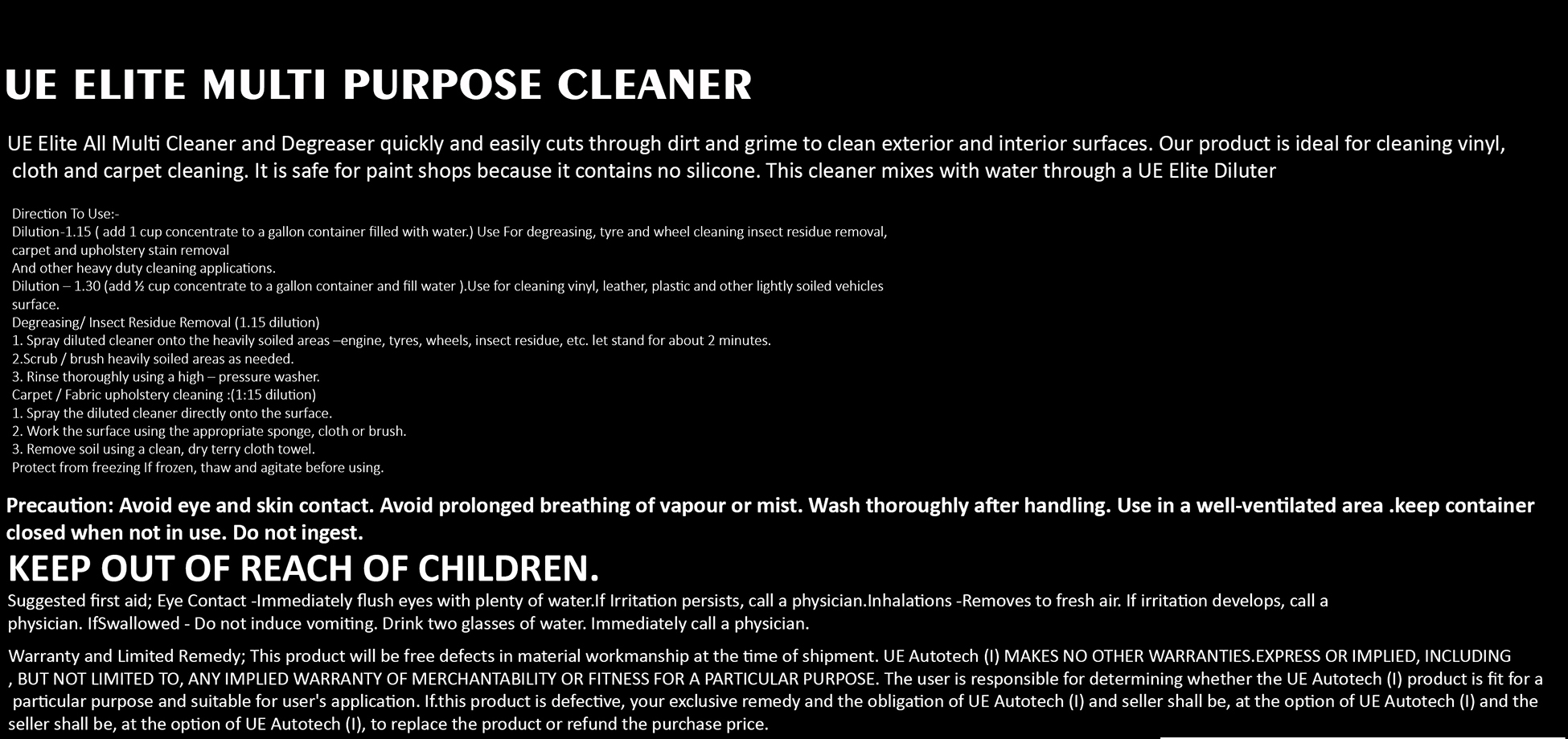Ue Premium All Purpose Cleaner - Liquid, 200 Ml | Safe For Vinyl And Carpet, Fast-acting Stain Removal, Ideal For Interiors And Exteriors