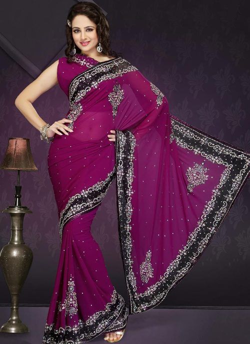 Magenta Faux Georgette Stone Work Saree