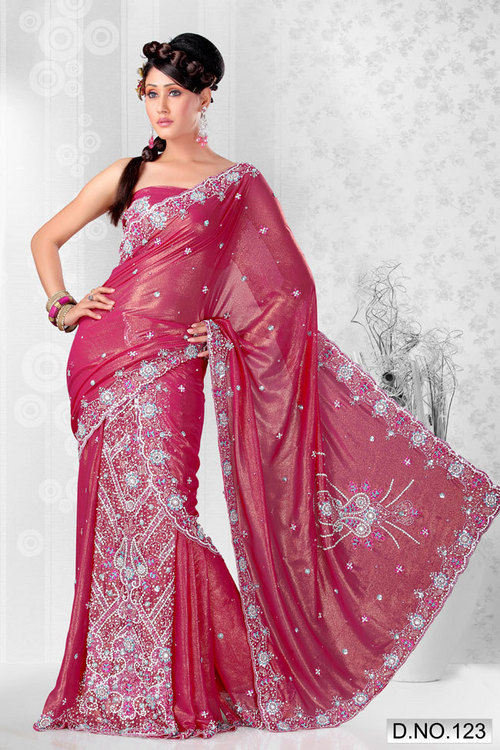 Deep Pink Shimmer Georgette Saree