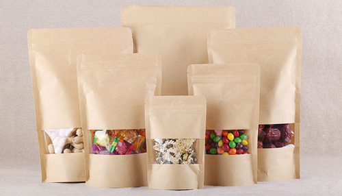 ब्राउन ज़िप लॉक स्टैंड अप पाउच