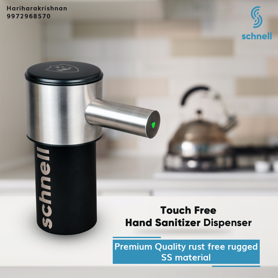 Automatic Touch Free Hand Sanitizer Dispenser - Stainless Steel, Portable & Battery Operated (4 Aa), Tamper Proof Packaging, Multicolor Design With Visible Level Indicator