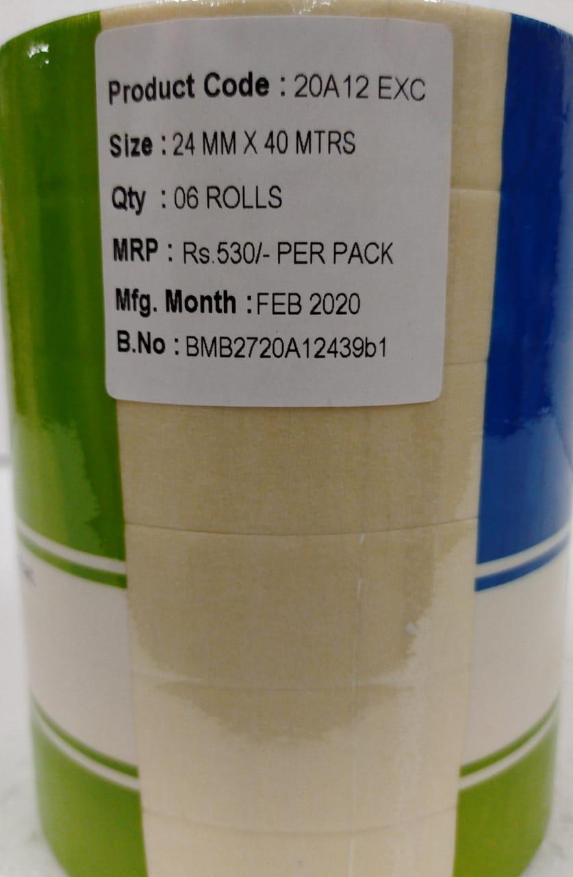 Excellence Masking Tapes - Synthetic Rubber Adhesive, 40 Meter Length X 24 Millimeter Width | Easy Removal, No Residue, Solvent Resistant
