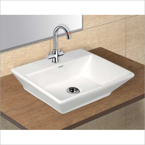 Ceramic Table Top - 16x16 Inches, Glossy White Finish | Pop-Up Drain, Overflow Included, Single Faucet Hole