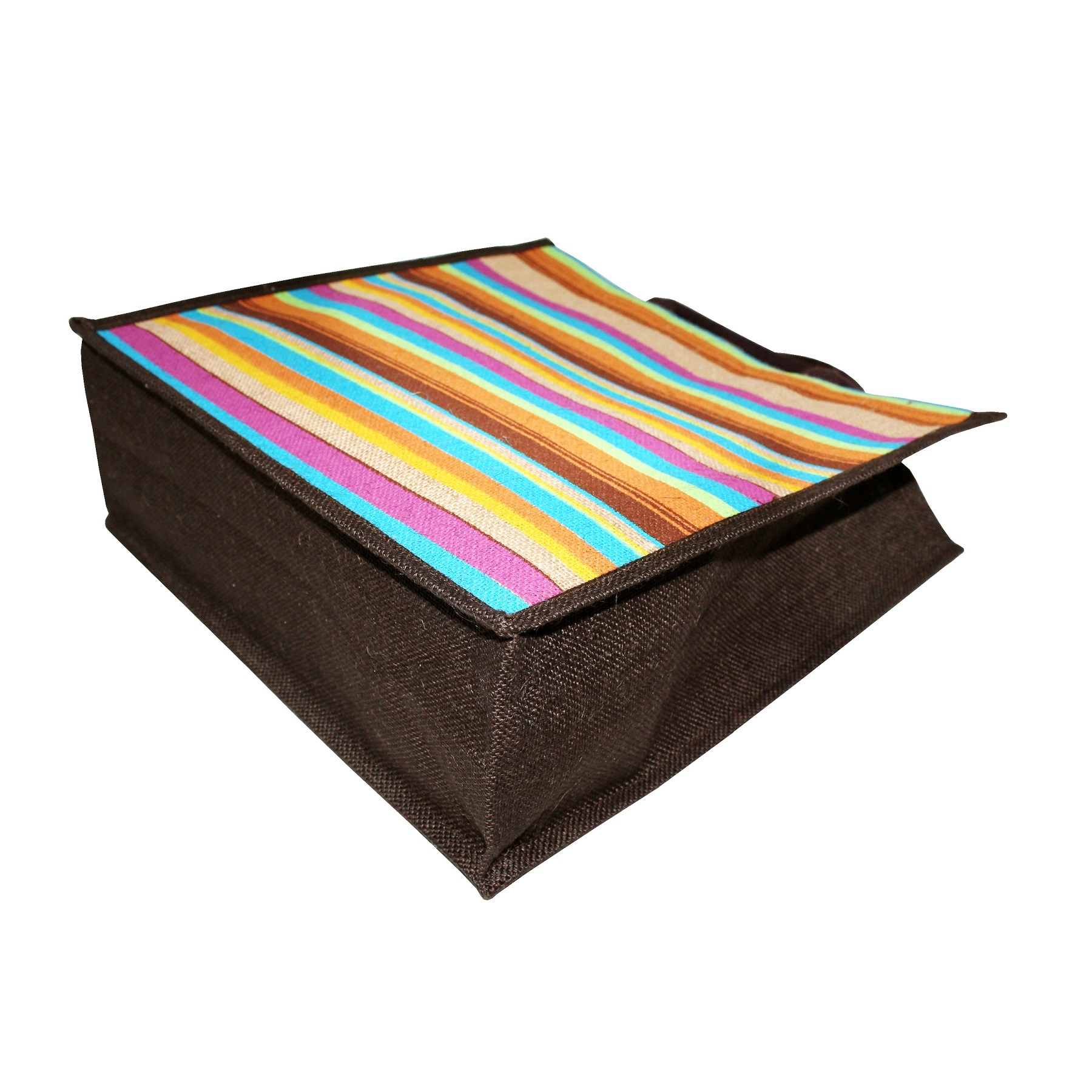 Customized Allover Striped Print Natural Color Jute Tote Bag