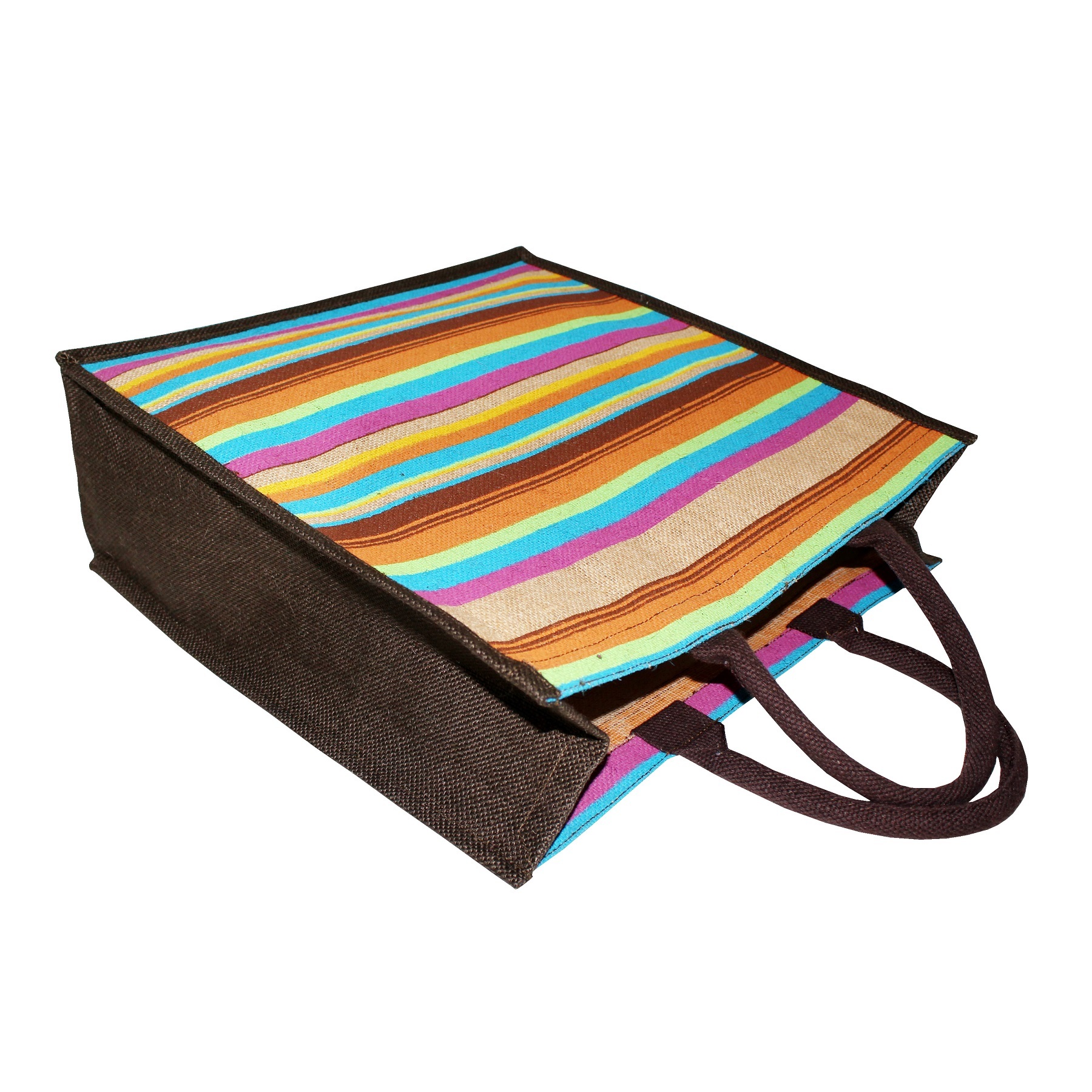 Customized Allover Striped Print Natural Color Jute Tote Bag