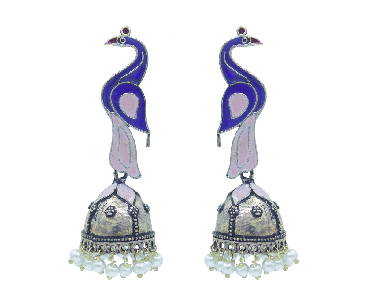 Meenakari Jhumka Oxidised Earrings - German Silver Multi Color | Oxidised Silver Plated Ideal For Casual And Festive Wear