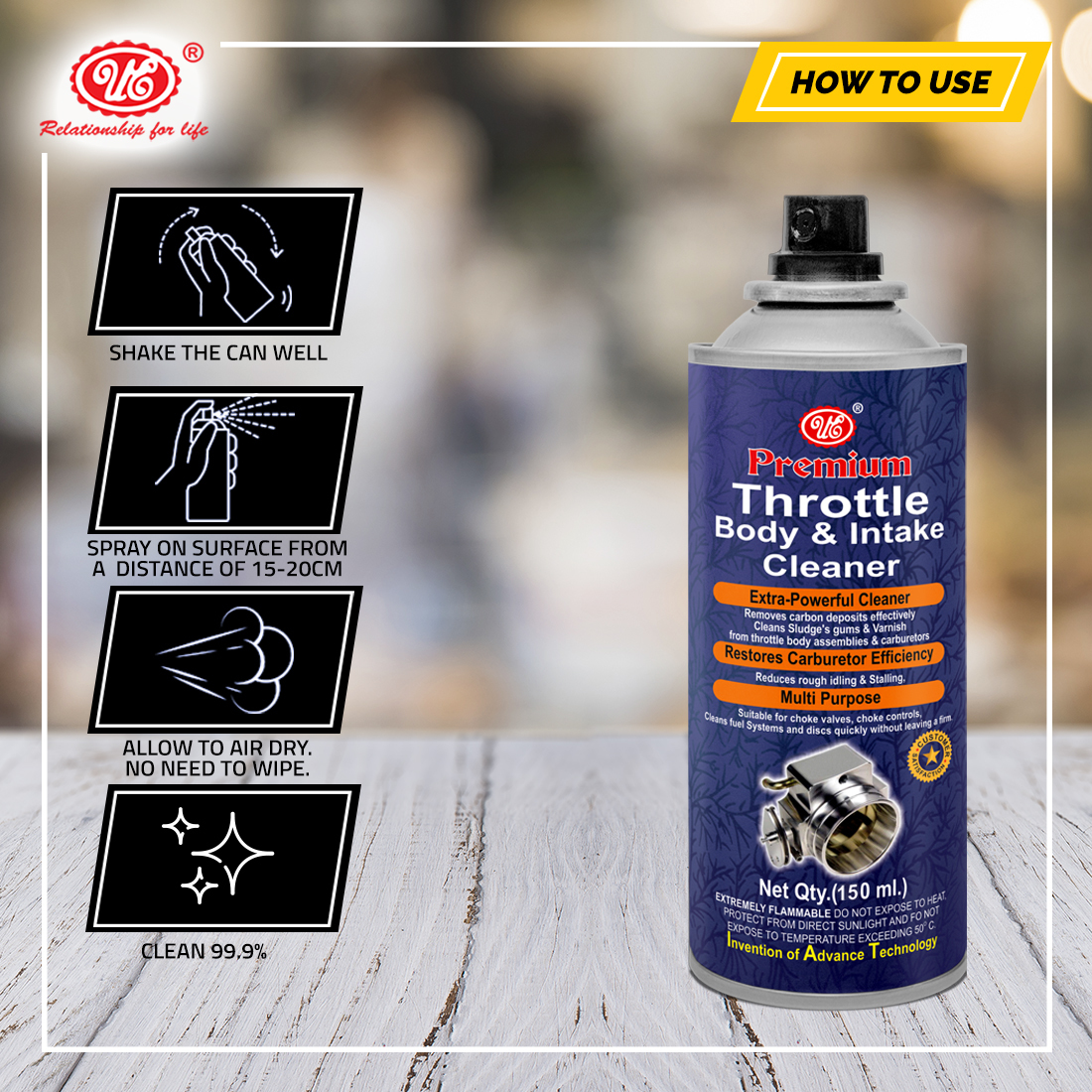 Ue Throttle Body Cleaner - Spray 150 Ml | Cleans Fuel Injectors, Protects Sensitive Components, Increases Fuel Efficiency, Prevents Build-up