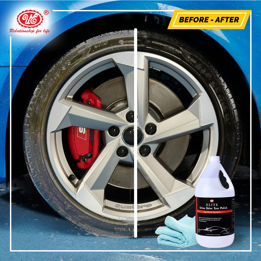 Ue Tyre Polish - Liquid Formulation, 5 L | Easy Application, Non-greasy Formula, Glossy Finish, Dust-free, Prevents Fading And Cracking