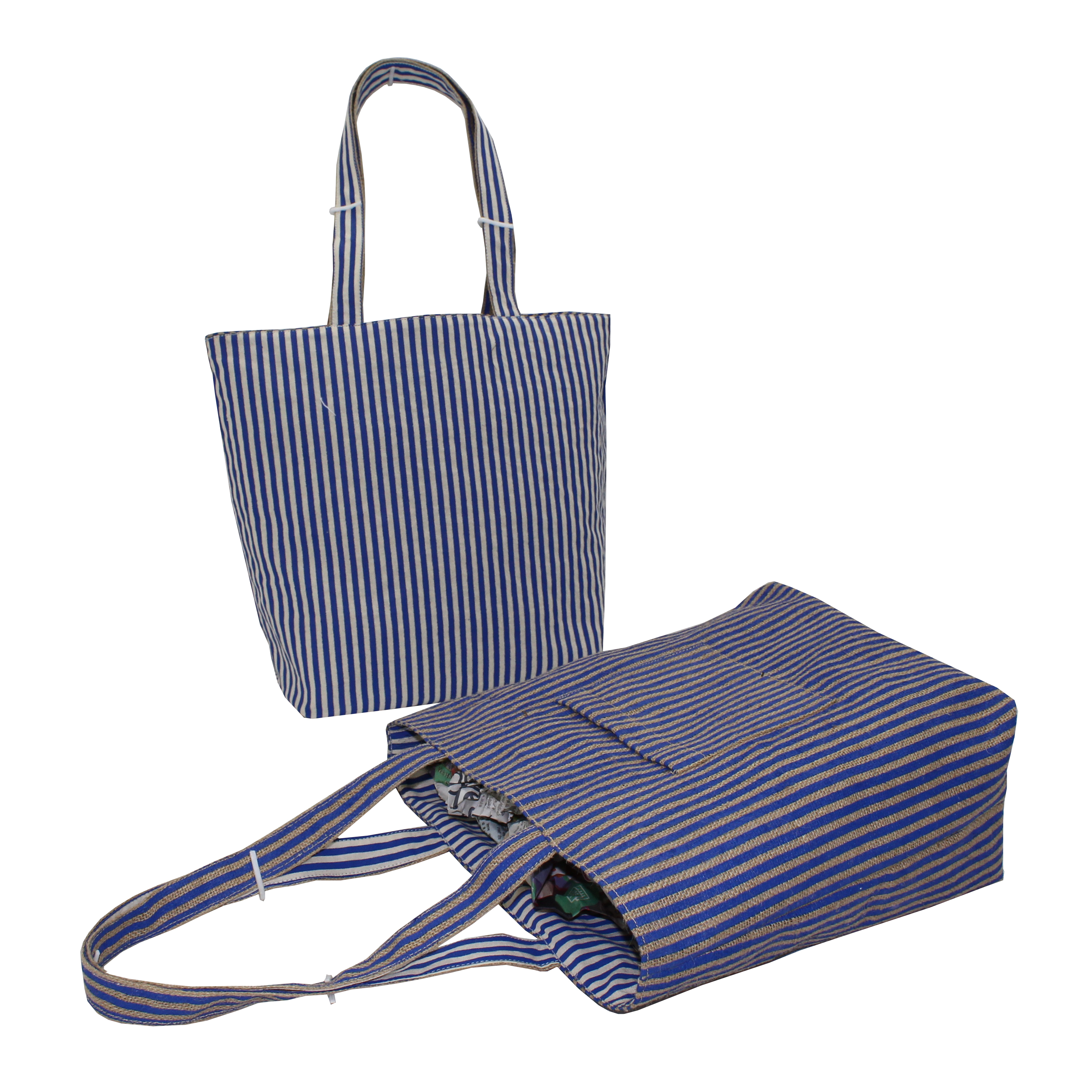 Jute Cotton Reversible Tote Bag - 33h X 40w X 12cm Dimensions, Striped Print, Eco-friendly Material, 250 Grams Weight, Customizable Design, 10kg Capacity