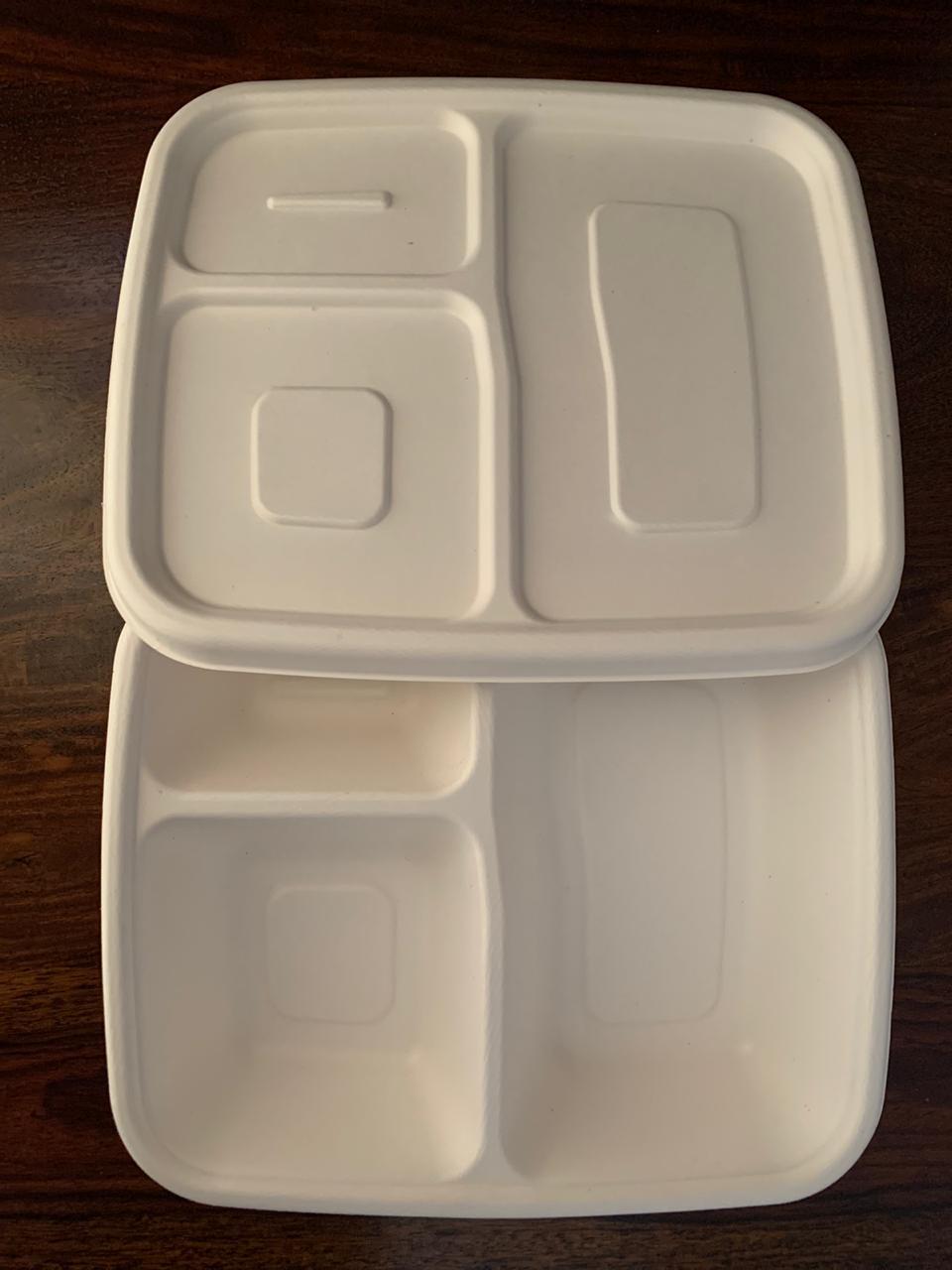 Biodegradable 3cp Meal Tray With Lid