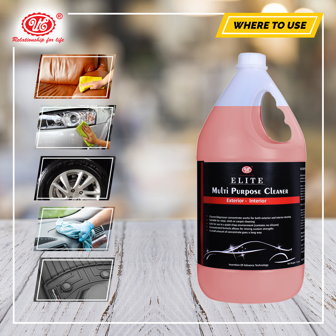 Ue Elite Multi Purpose Cleaner - 5 Litre Heavy Duty Cleaner Concentrate | Deep Cleaning, Gloss Finish, Effective On Oil And Grease