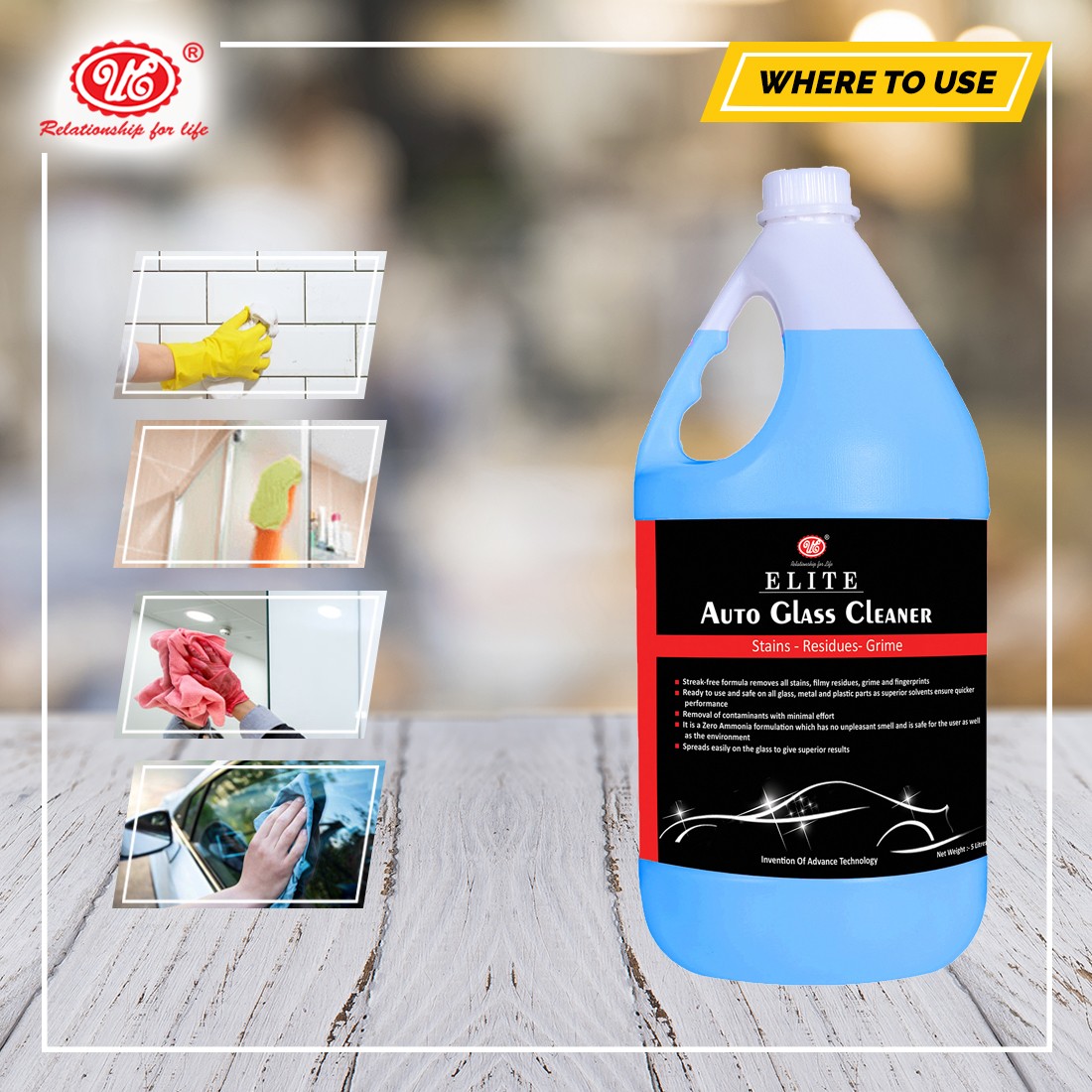 Glass Cleaner - 5 Litre Can, Blue | Ammonia Free, Cuts Through Tough Grime, Quick Shine Boosters For Glass, Mirrors, Windshields & Plastics