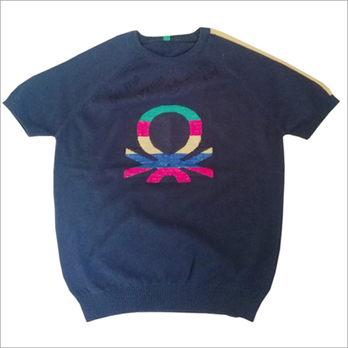 Kids Crew Neck Half Sleeve Sweater - Cotton Blend, Size for Kids, Blue Color | Printed Design, Short Sleeve Style