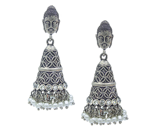 Jhumka Oxidised Earrings - German Silver Material, White Color | Suitable for Casual and Traditional Festive Wear, Oxidised Silver Plated