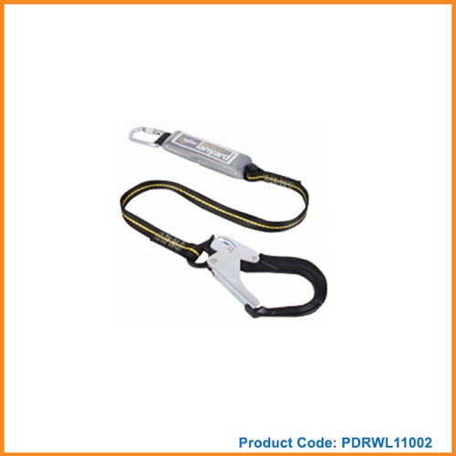 Webbing Lanyard - Polyester Webbing, 1.8 Mtr Length, 44mm Width, Yellow | Karabiner with Energy Absorber, Scaffold Hooks, EN 355:2002 Compliant
