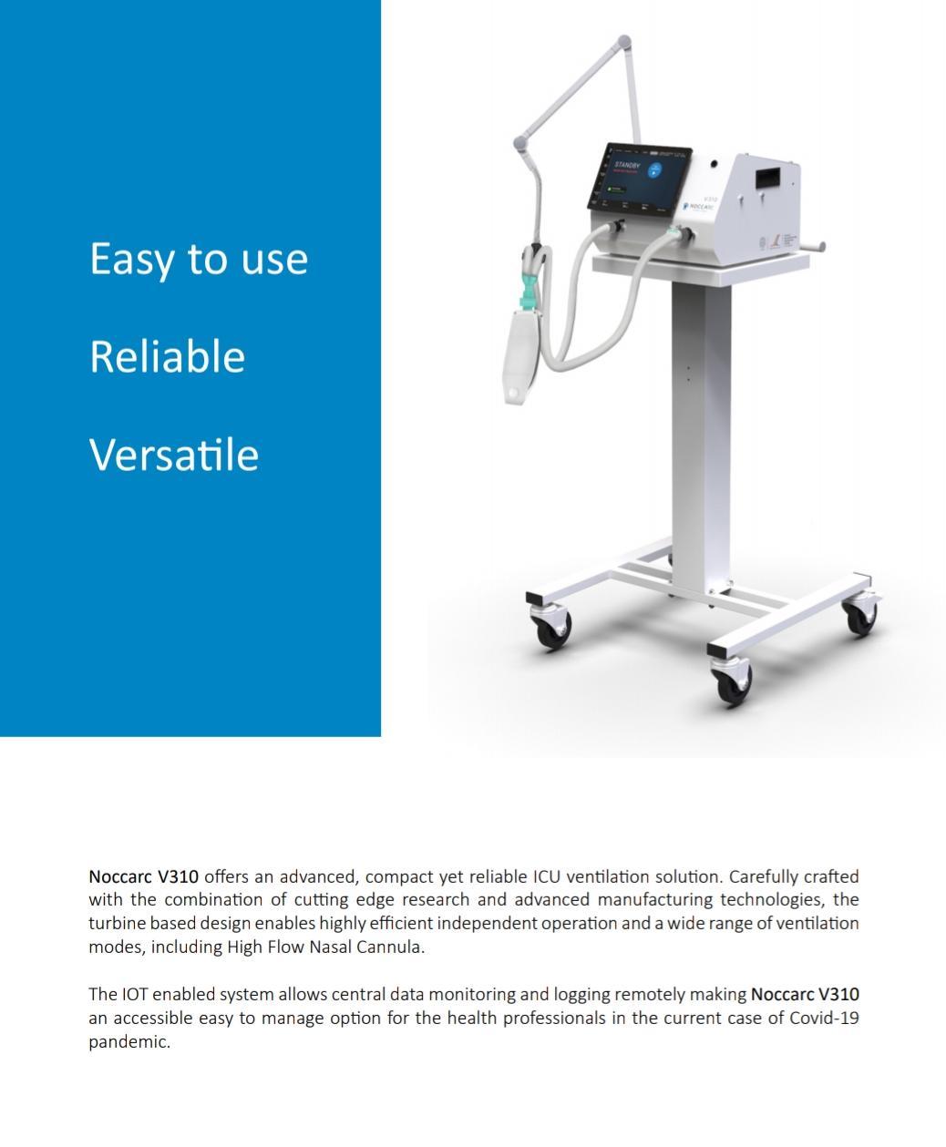 Noccarc V310 Ventilator - Abs Plastic, 300x200x150 Mm | Advanced Icu Ventilator With 8-hour Battery Life, Uv Decontamination Chamber, And Hfnc Capability