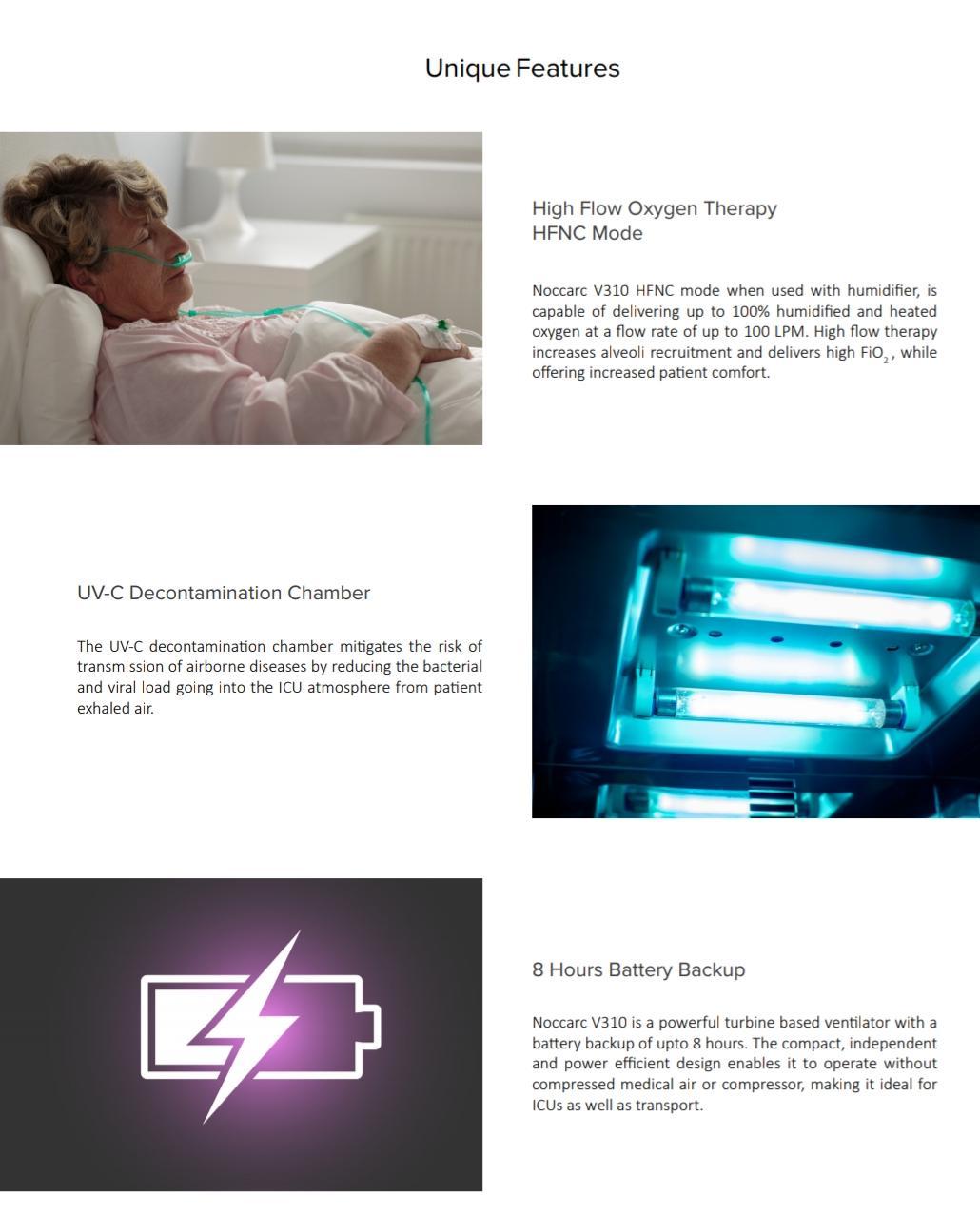 Noccarc V310 Ventilator - Abs Plastic, 300x200x150 Mm | Advanced Icu Ventilator With 8-hour Battery Life, Uv Decontamination Chamber, And Hfnc Capability