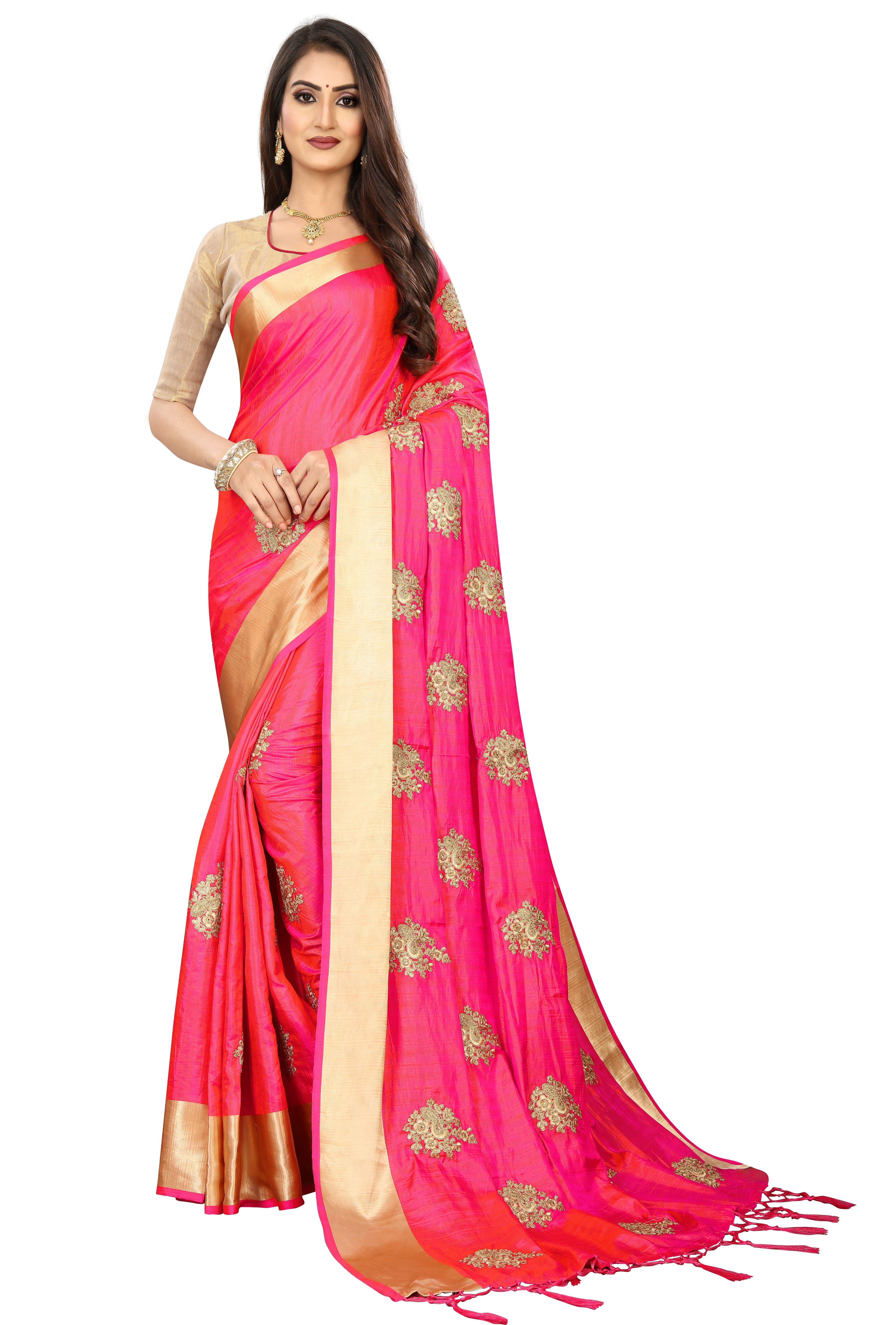 Orange Silk Embroidery Saree