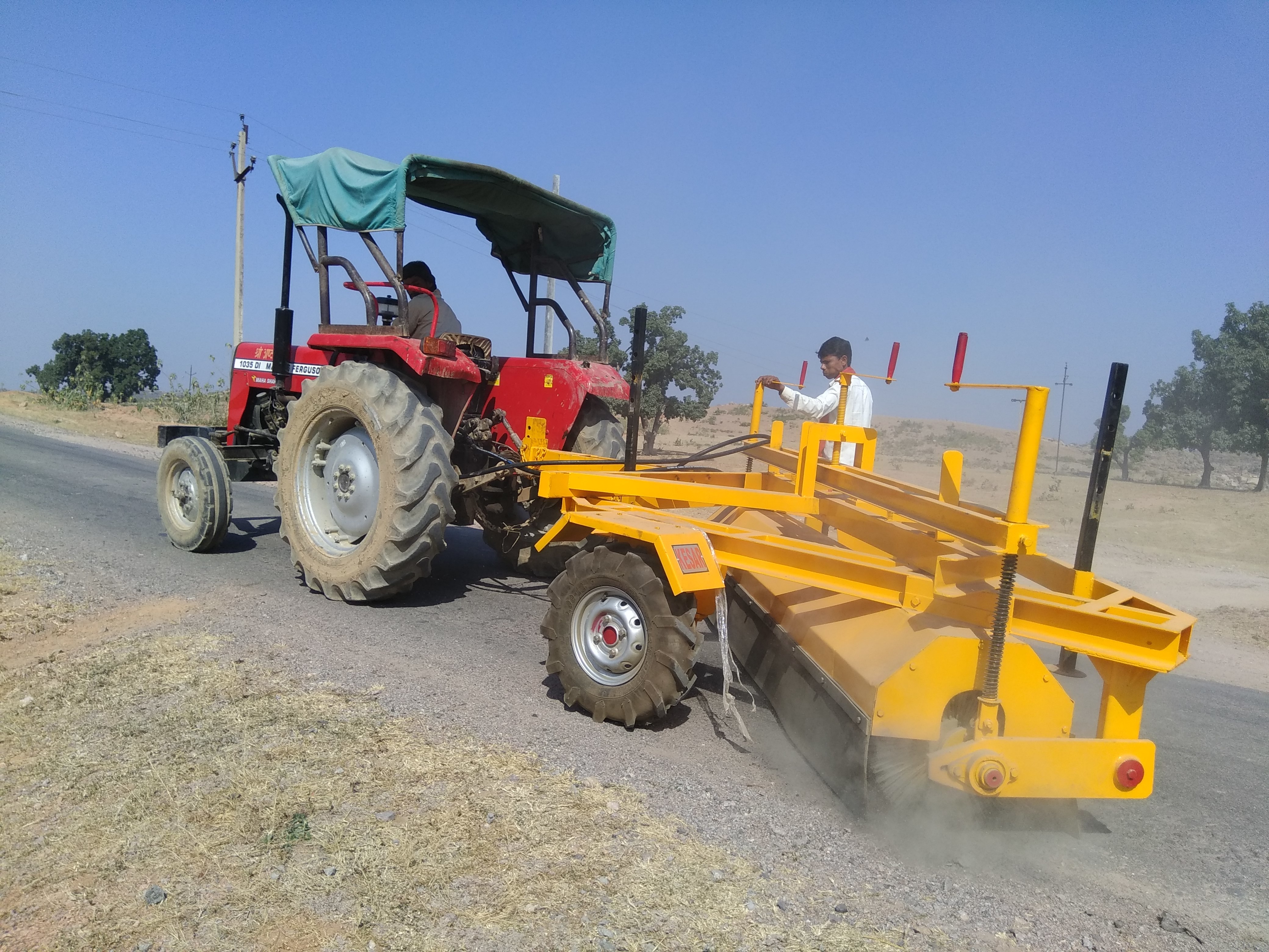 Golden Yellow Tractor Mounted Road Sweeper
