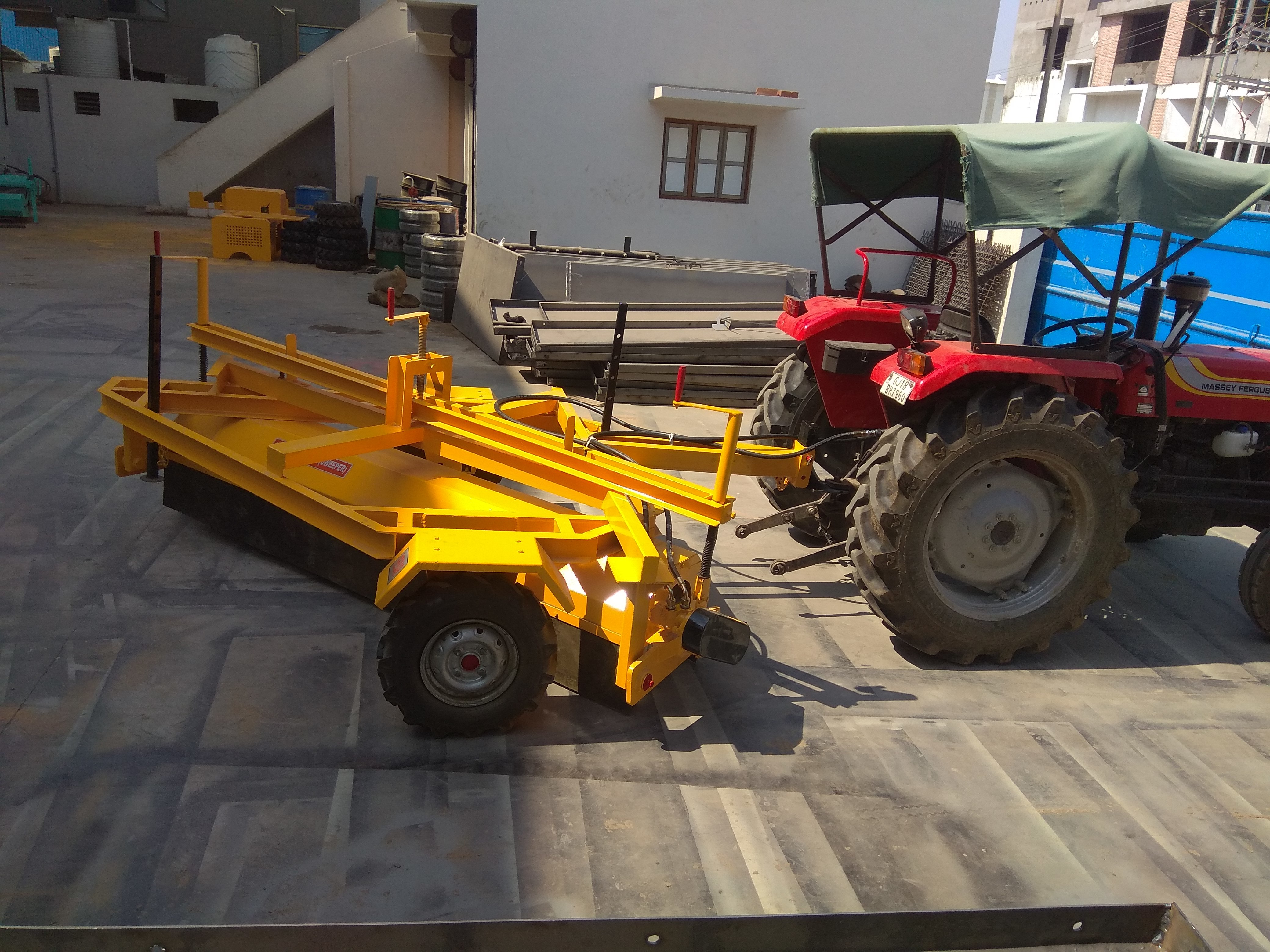 Yellow Tractor Mounted Road Sweeping Machine